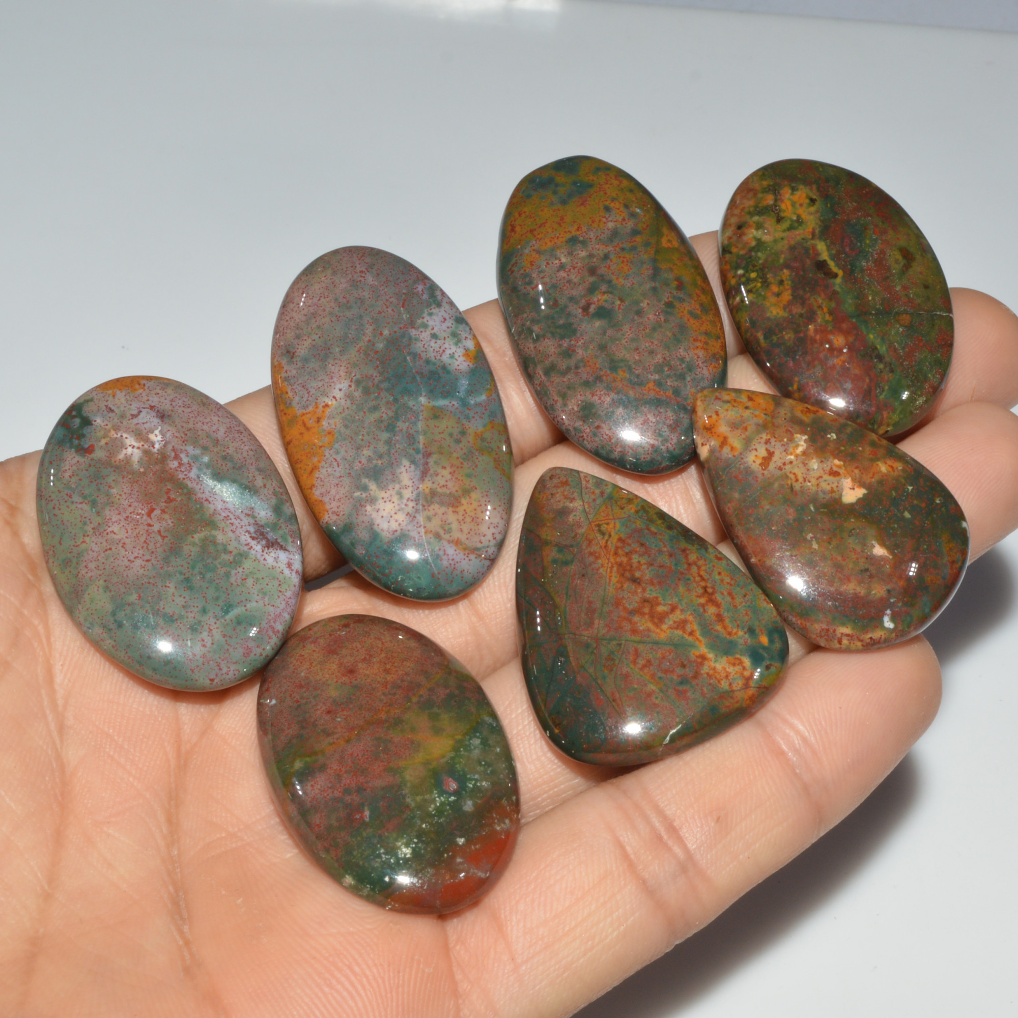 7 Pcs 329 Cts Natural Bloodstone Cabochon Mixed Shapes Gemstone Lot Handmade Craft Supplies For Jewelry Making 40x20 33x21mm 3444