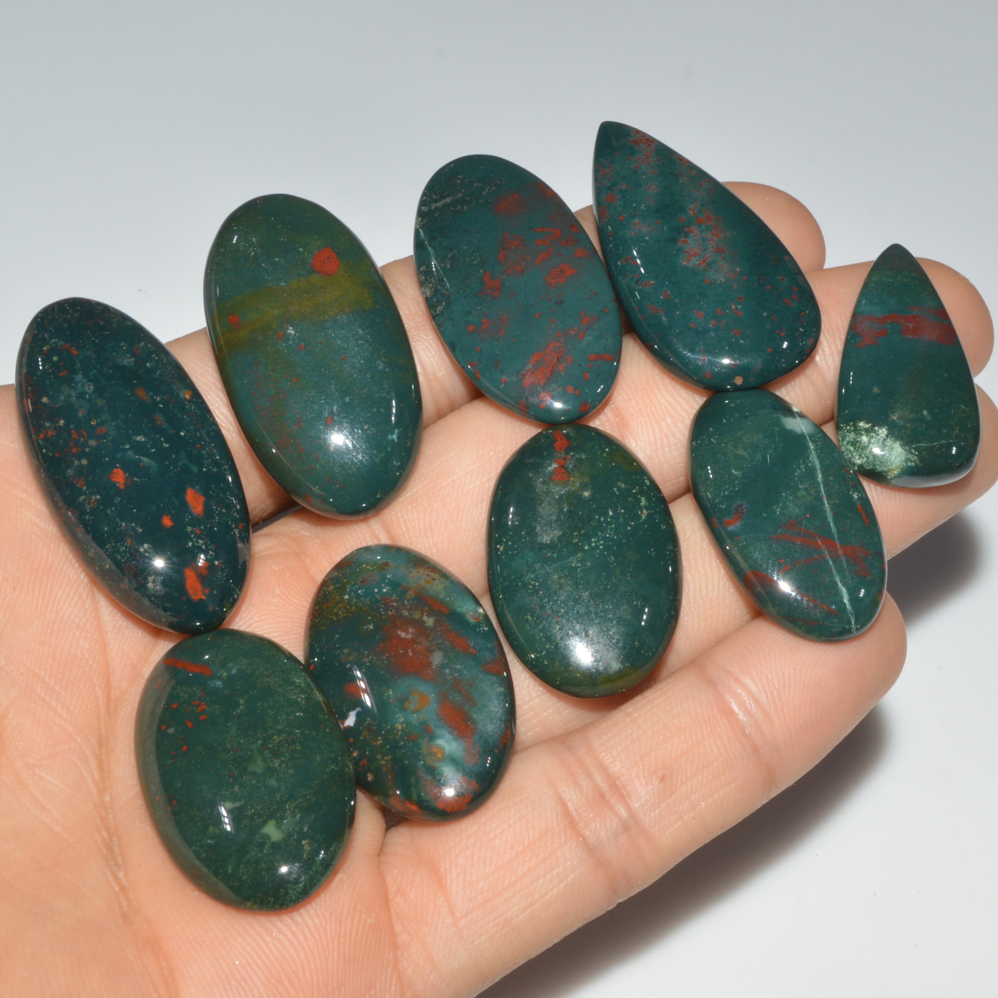 9 Pcs 281 Cts Natural Bloodstone Cabochon Mixed Shapes Gemstone Lot Handmade Craft Supplies For Jewelry Making 38x19 27x14mm 3445