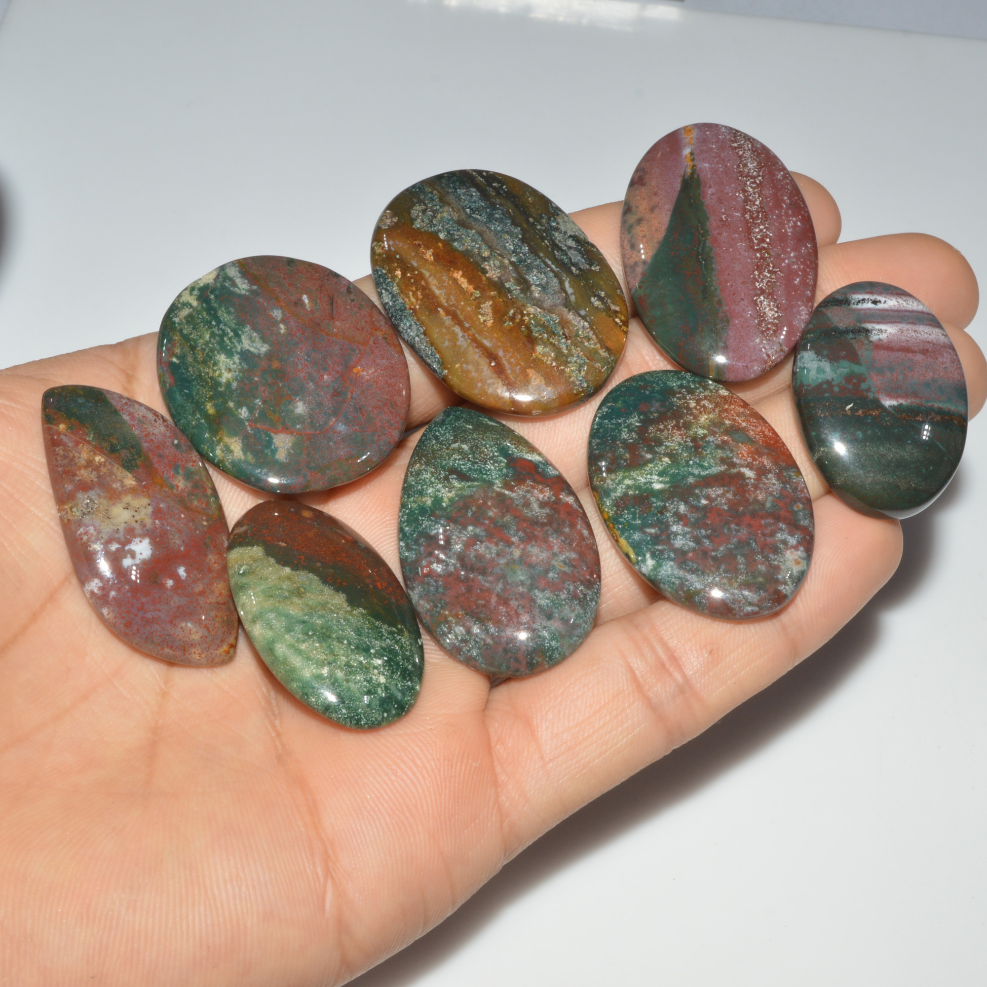 8 Pcs 362 Cts Natural Bloodstone Cabochon Mixed Shapes Gemstone Lot Handmade Craft Supplies For Jewelry Making 40x24 30x20mm 3446