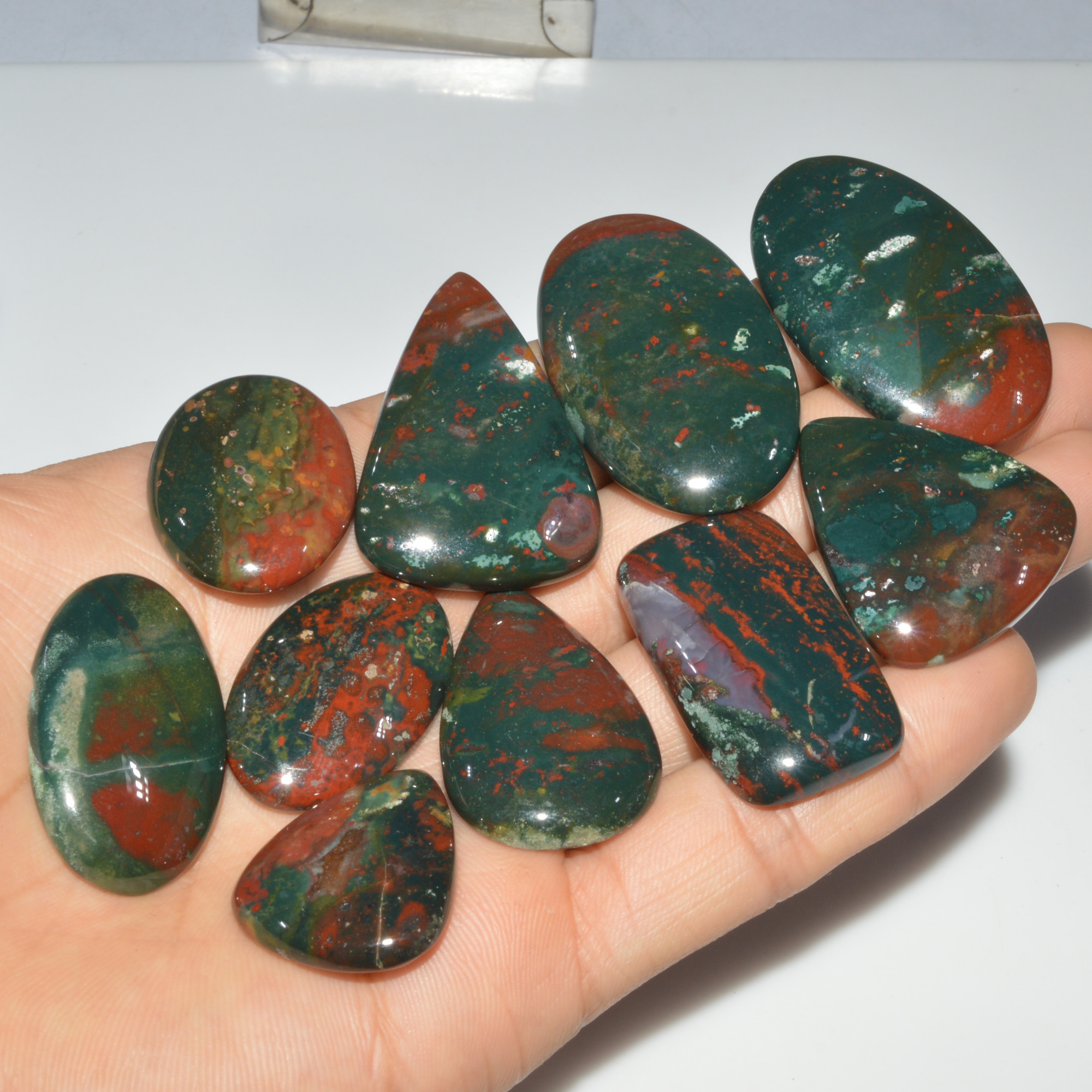 10 Pcs 448 Cts Natural Bloodstone Cabochon Mixed Shapes Gemstone Lot Handmade Craft Supplies For Jewelry Making 43x25 25x20mm 3447
