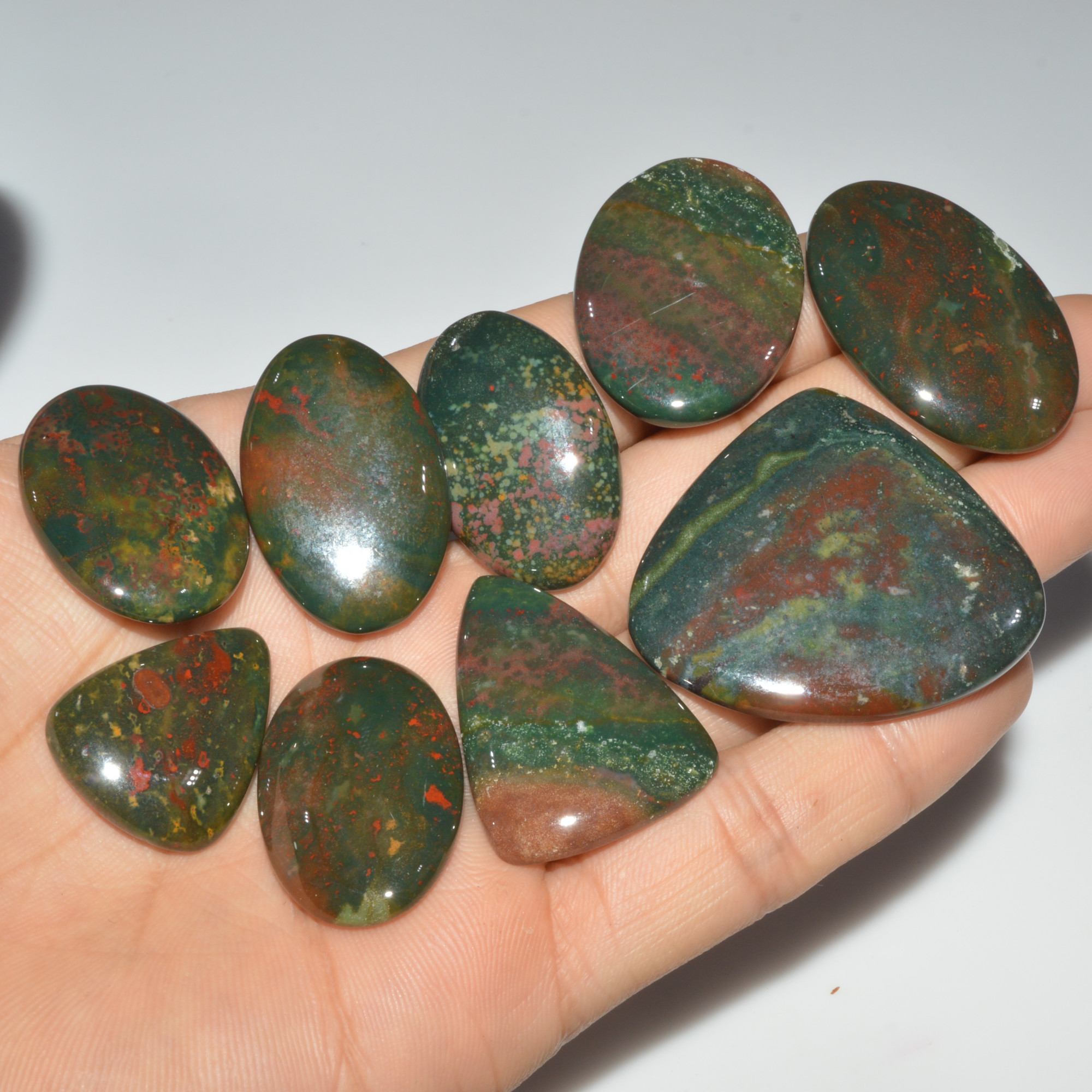 9 Pcs 356 Cts Natural Bloodstone Cabochon Mixed Shapes Gemstone Lot Handmade Craft Supplies For Jewelry Making 43x39 25x20mm 3448