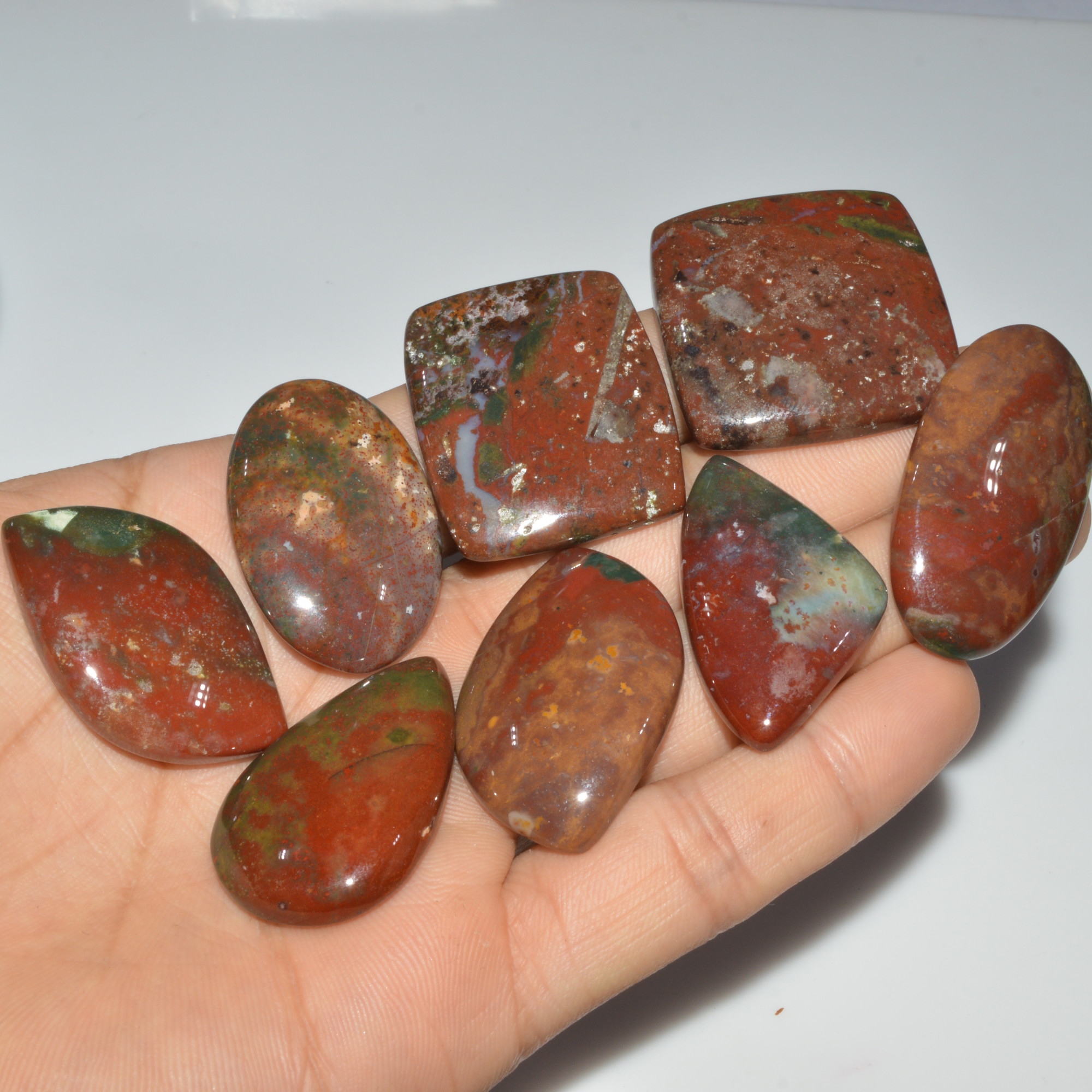 8 Pcs 413 Cts Natural Bloodstone Cabochon Mixed Shapes Gemstone Lot Handmade Craft Supplies For Jewelry Making 40x20 34x28mm 3449