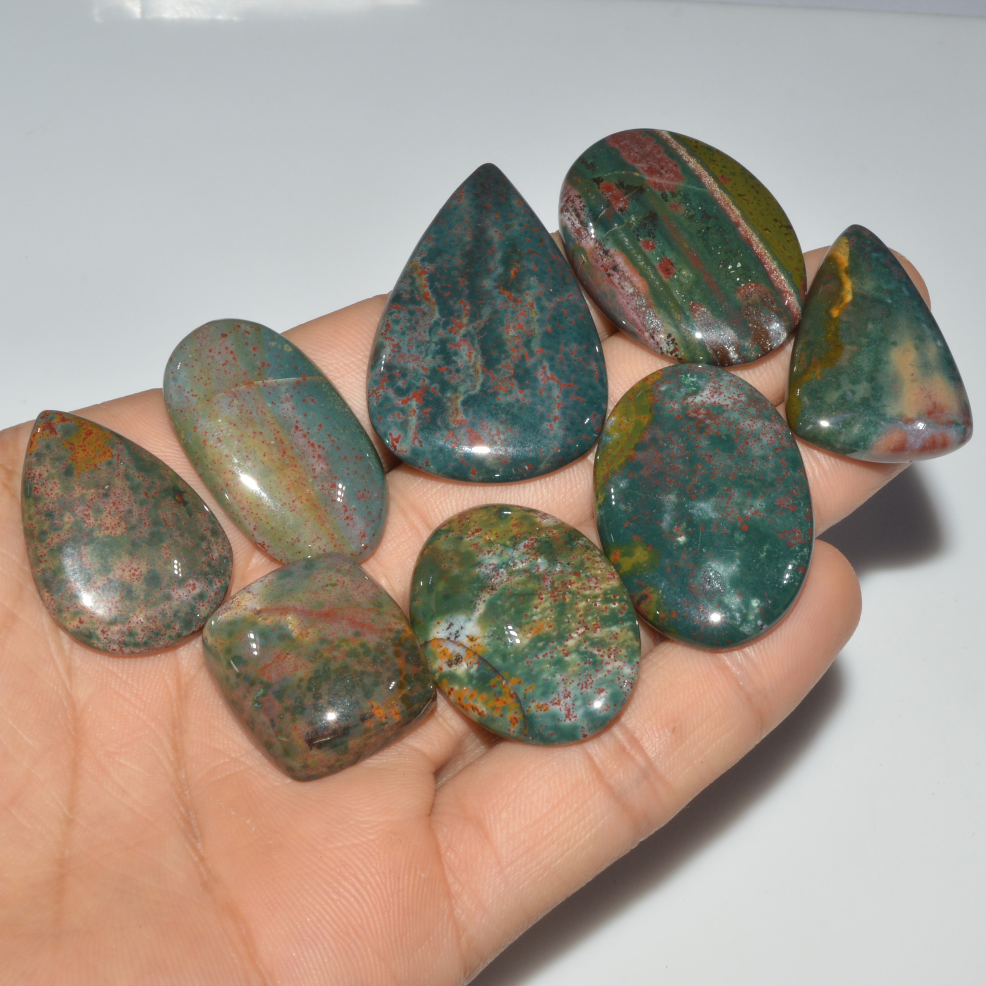 8 Pcs 320 Cts Natural Bloodstone Cabochon Mixed Shapes Gemstone Lot Handmade Craft Supplies For Jewelry Making 43x28 22x20mm 3450