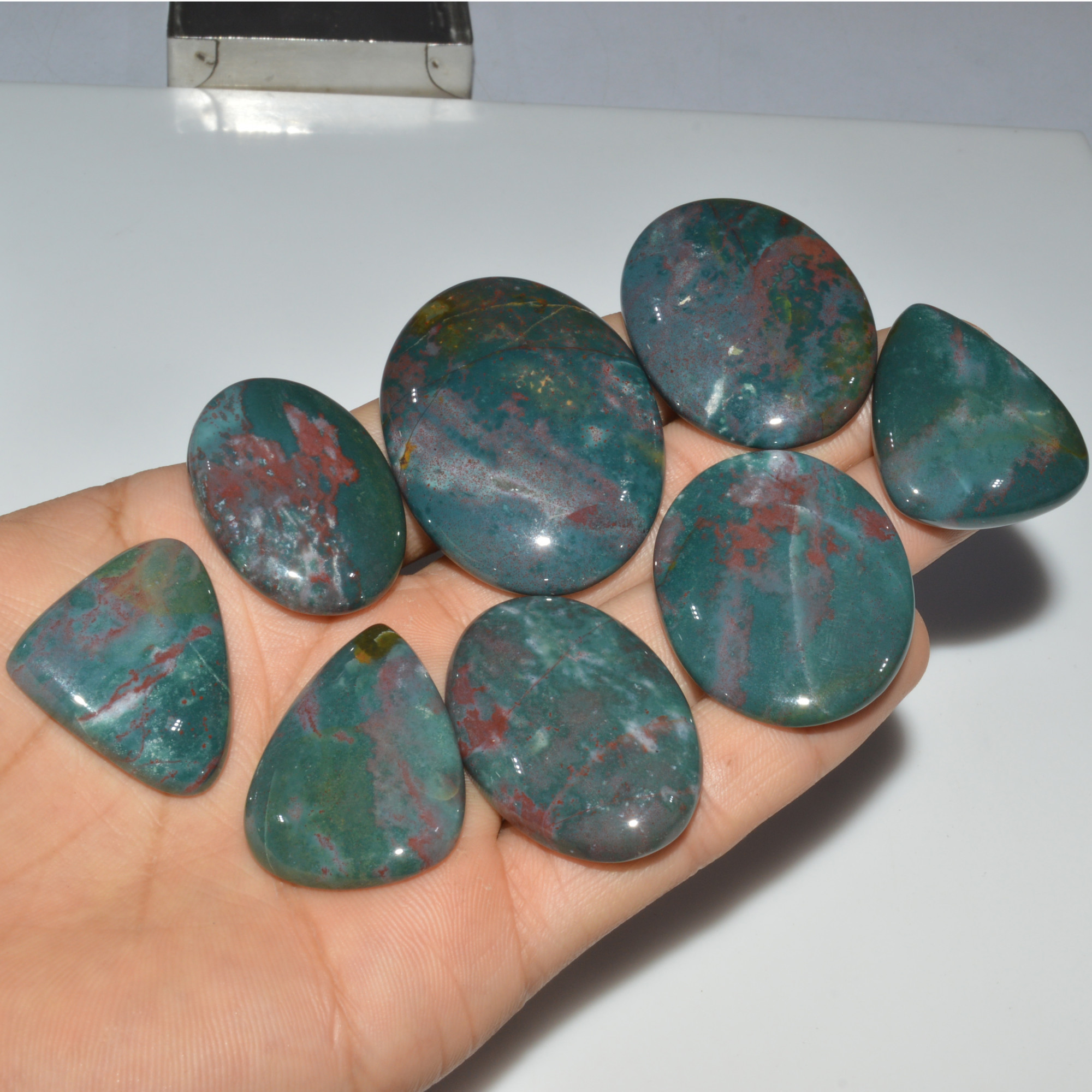 8 Pcs 480 Cts Natural Bloodstone Cabochon Mixed Shapes Gemstone Lot Handmade Craft Supplies For Jewelry Making 45x34 30x24mm 3451