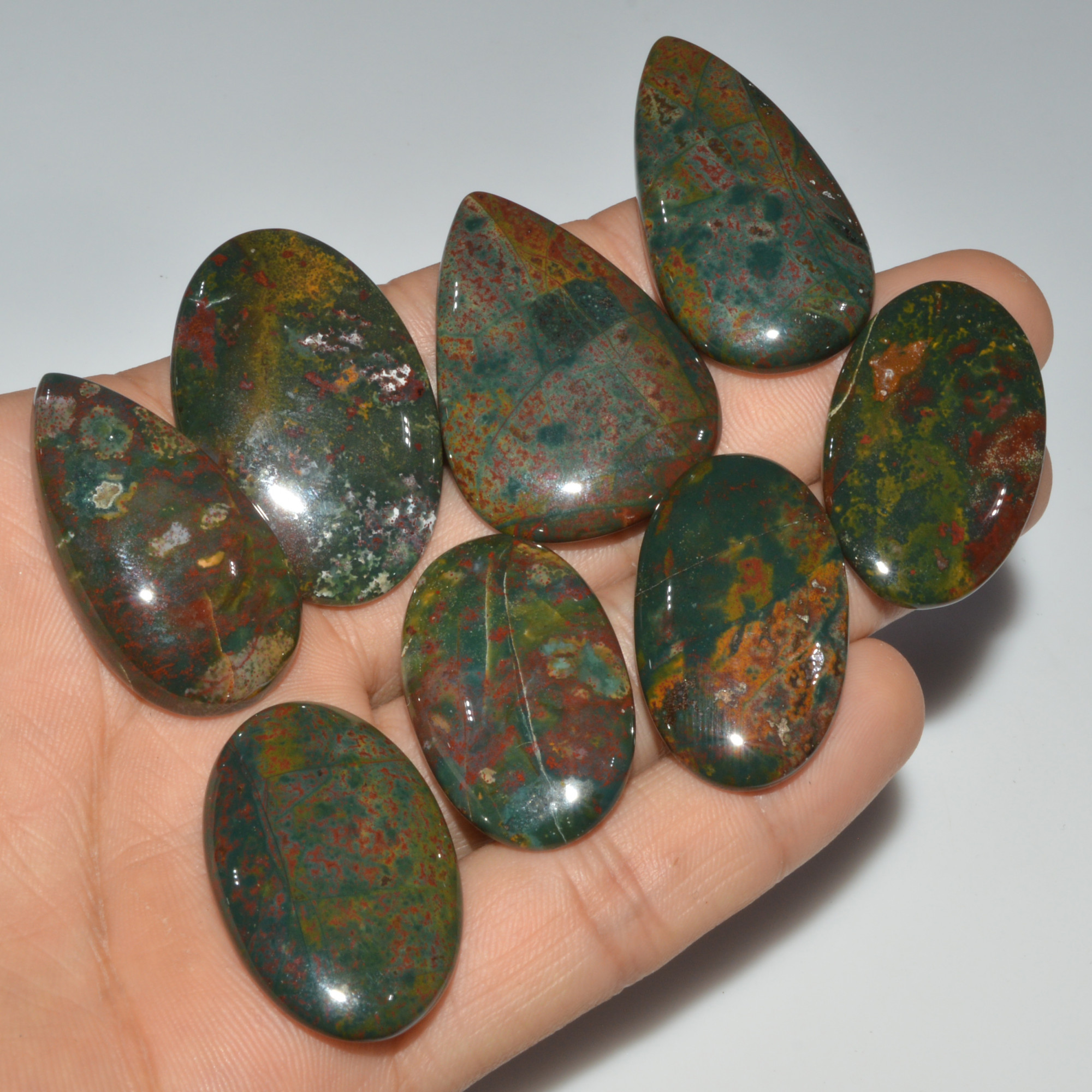 8 Pcs 323 Cts Natural Bloodstone Cabochon Mixed Shapes Gemstone Lot Handmade Craft Supplies For Jewelry Making 42x20 33x20mm 3452