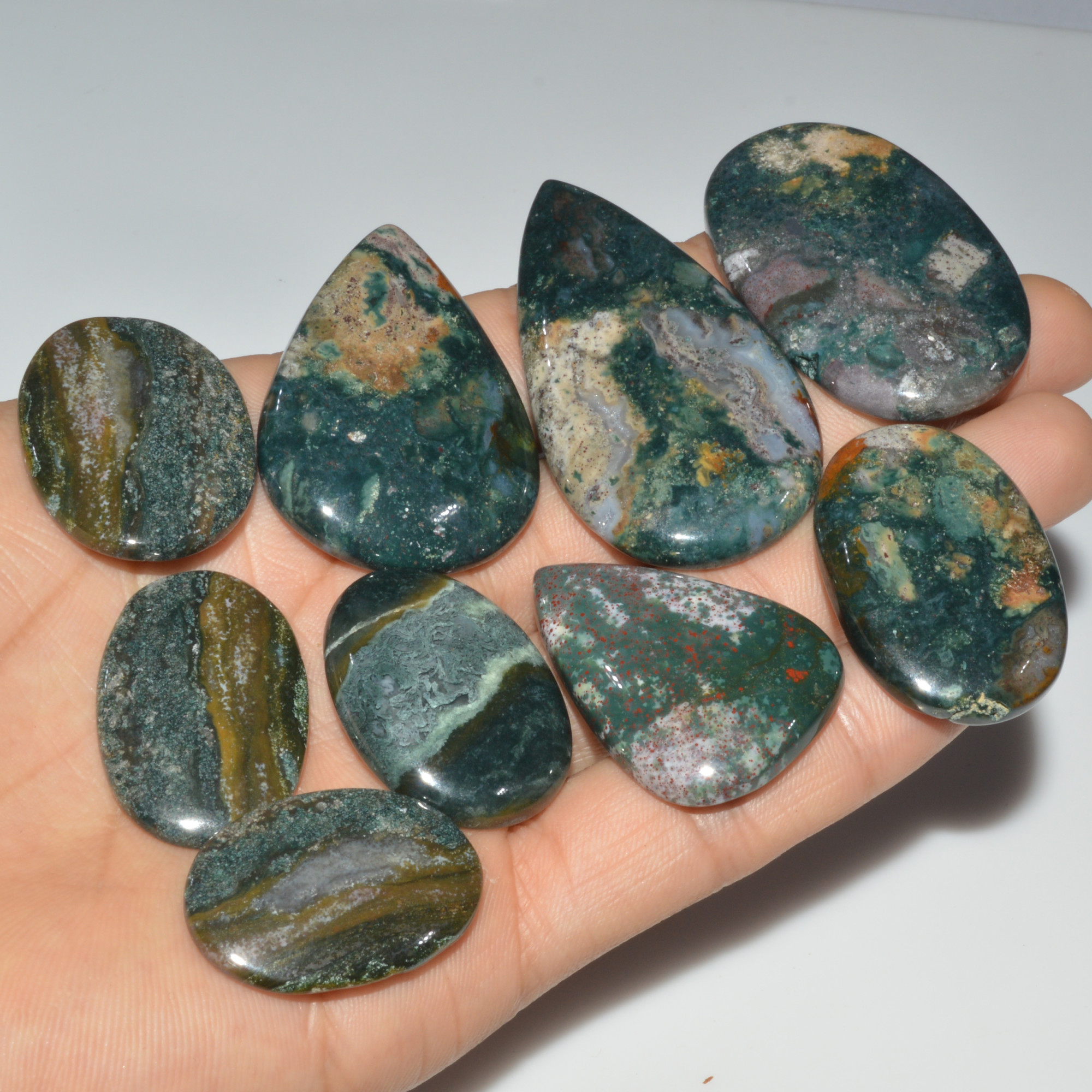 9 Pcs 492 Cts Natural Bloodstone Cabochon Mixed Shapes Gemstone Lot Handmade Craft Supplies For Jewelry Making 54x30 28x19mm 3454