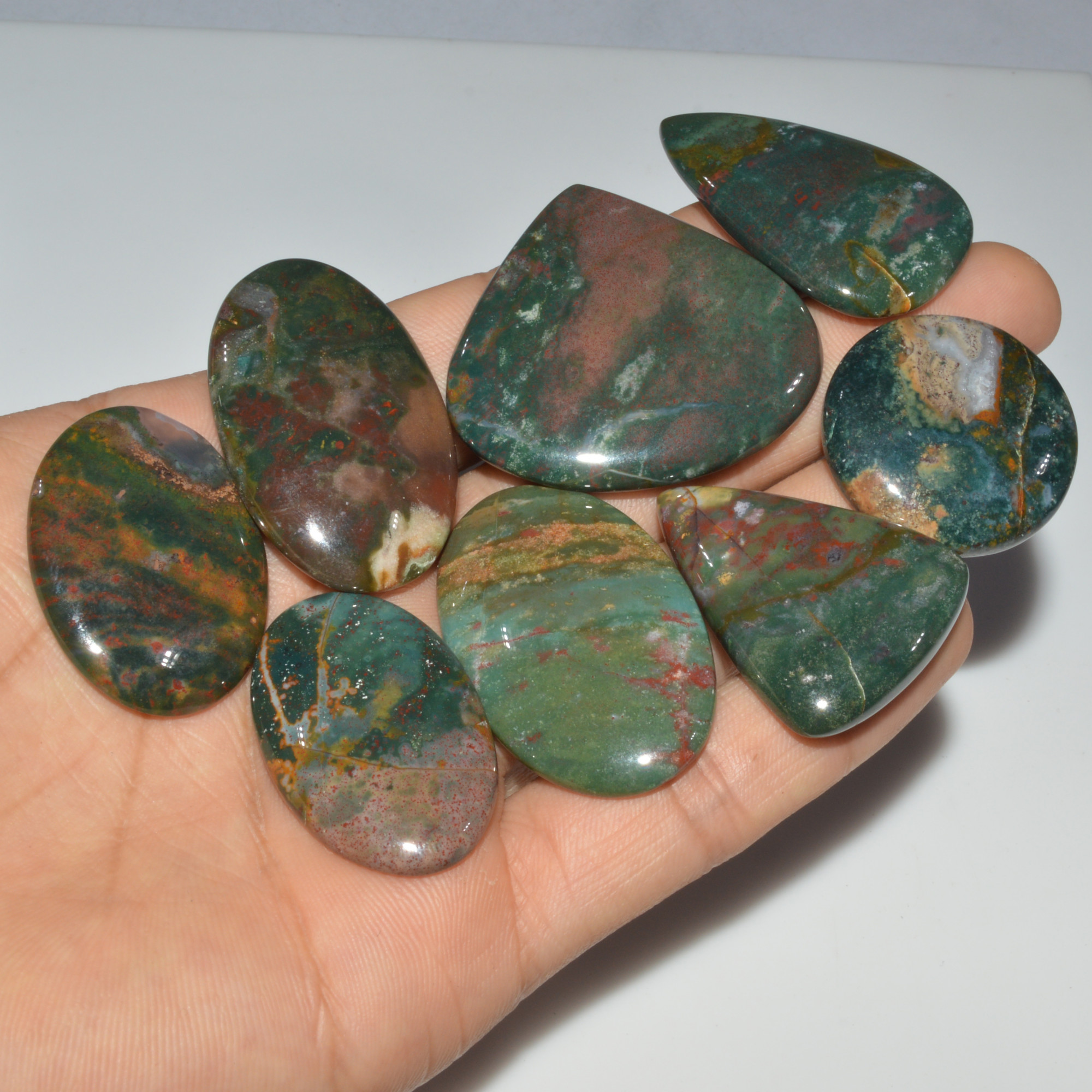8 Pcs 403 Cts Natural Bloodstone Cabochon Mixed Shapes Gemstone Lot Handmade Craft Supplies For Jewelry Making 43x39 34x24mm 3455