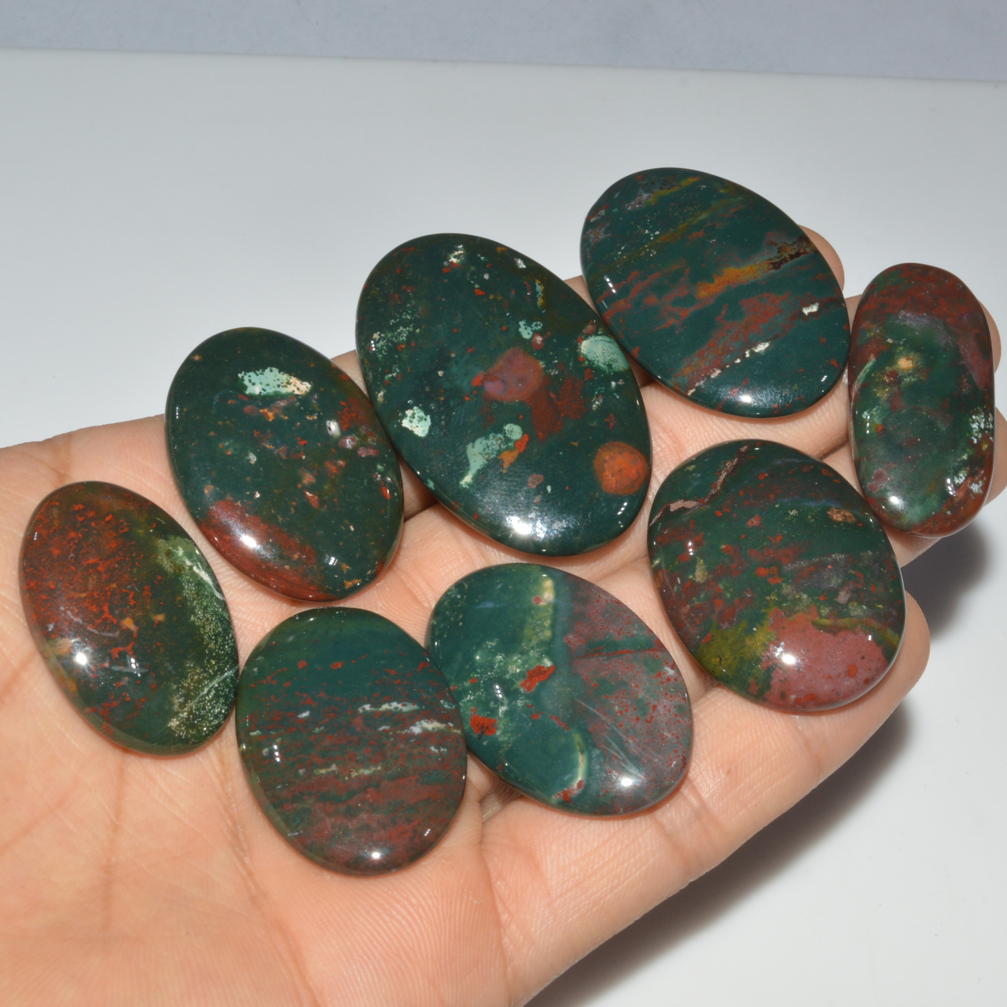 8 Pcs 370 Cts Natural Bloodstone Cabochon Mixed Shapes Gemstone Lot Handmade Craft Supplies For Jewelry Making 45x28 30x20mm 3456