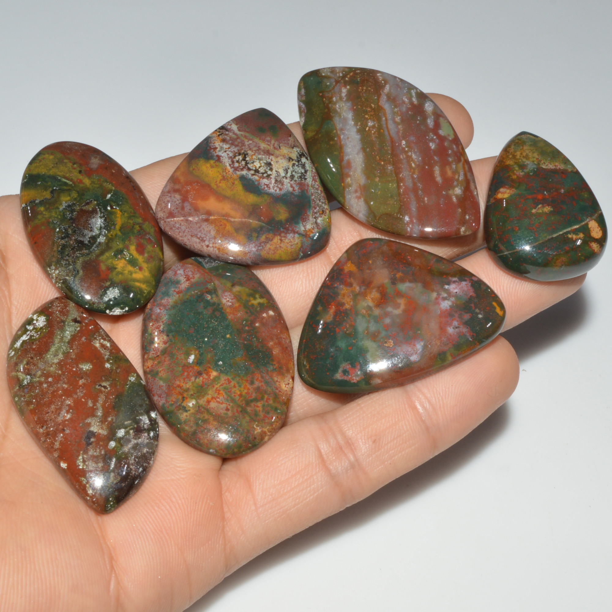 7 Pcs 379 Cts Natural Bloodstone Cabochon Mixed Shapes Gemstone Lot Handmade Craft Supplies For Jewelry Making 50x25 30x20mm 3457