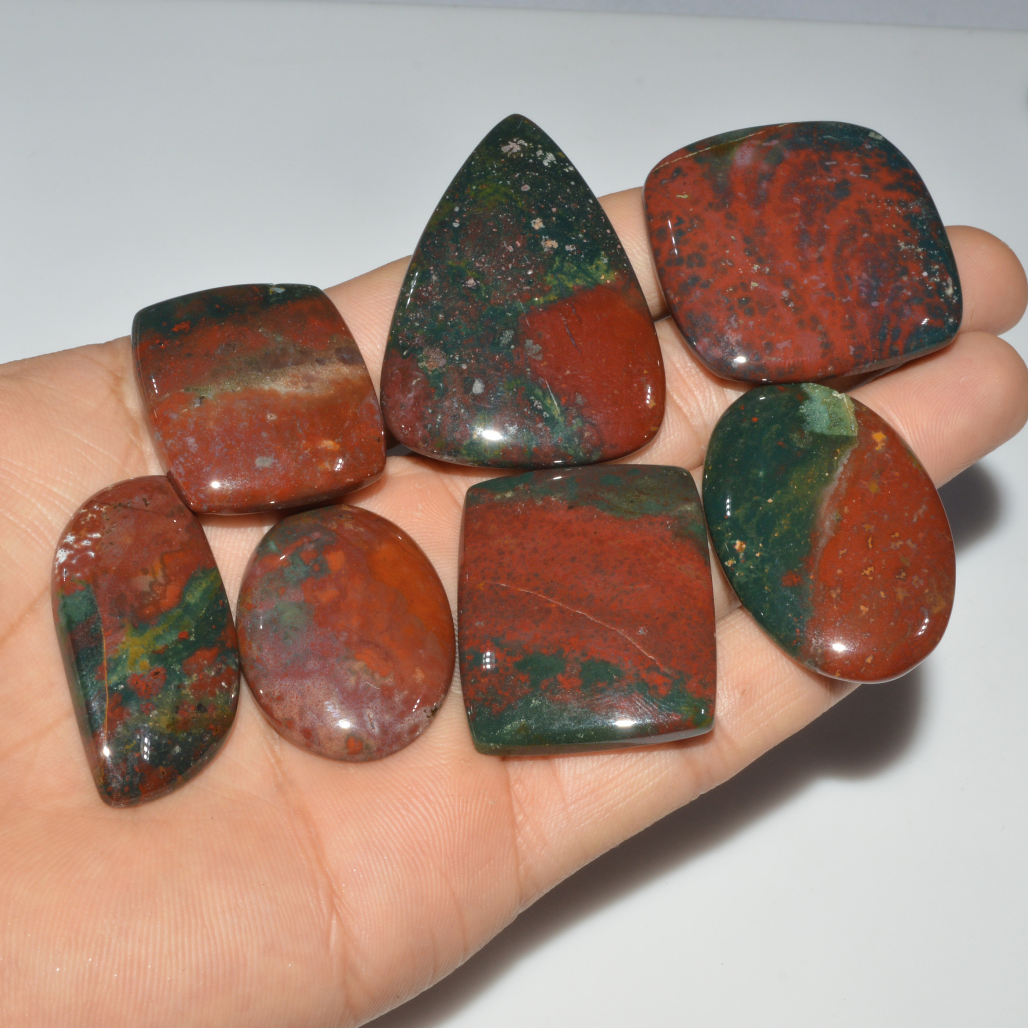 7 Pcs 421 Cts Natural Bloodstone Cabochon Mixed Shapes Gemstone Lot Handmade Craft Supplies For Jewelry Making 47x34 29x25mm 3458