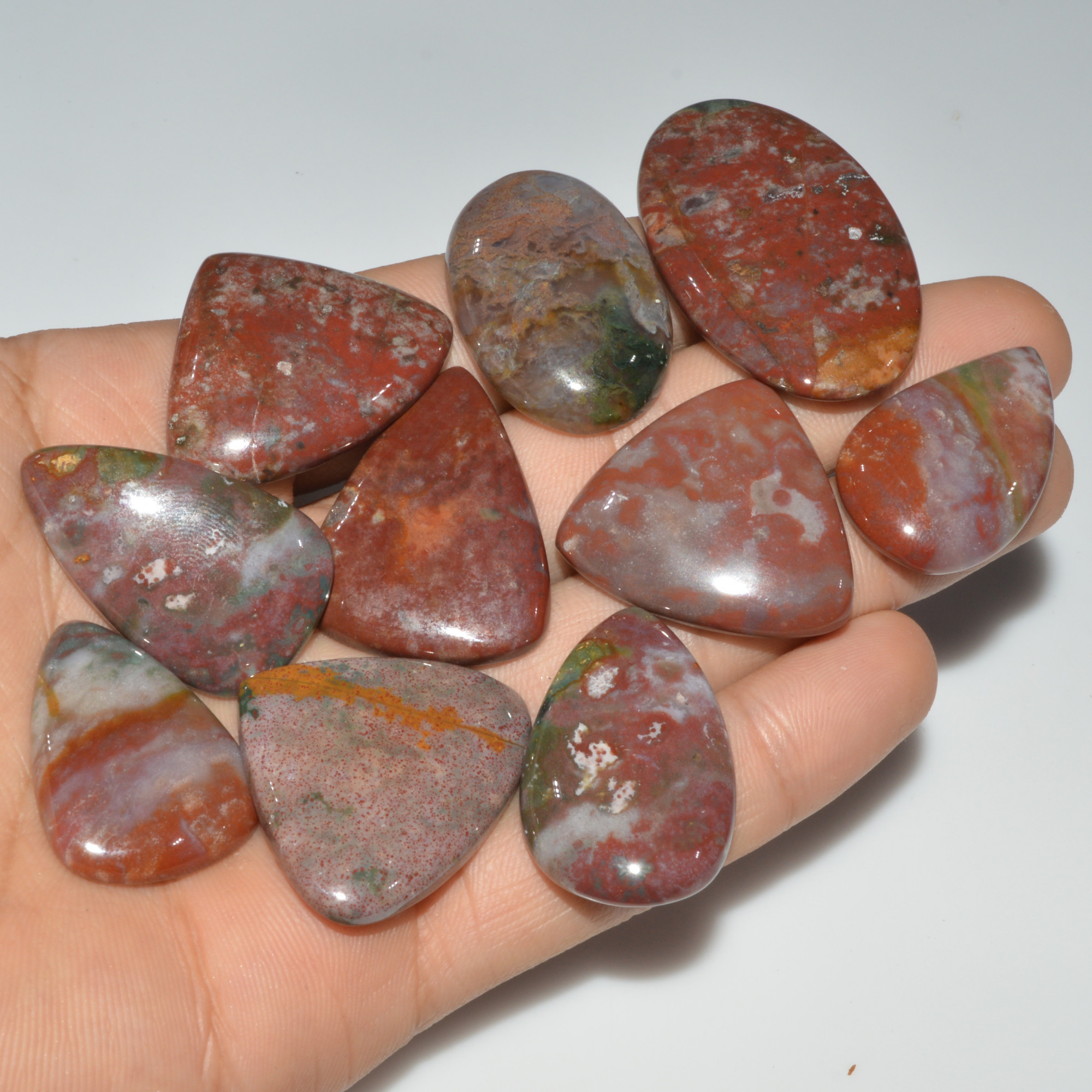 10 Pcs 286 Cts Natural Bloodstone Cabochon Mixed Shapes Gemstone Lot Handmade Craft Supplies For Jewelry Making 45x25 28x20mm 3459