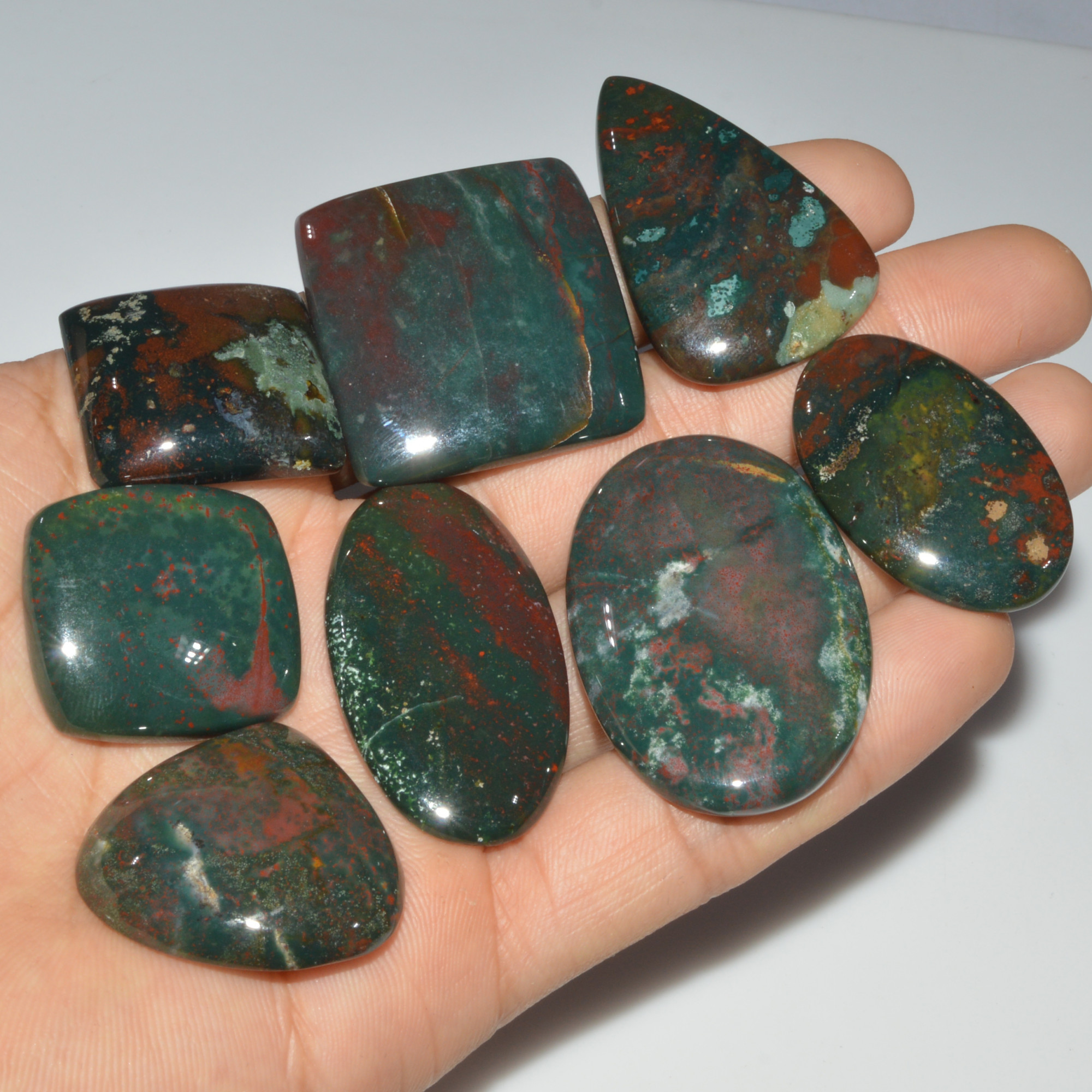 8 Pcs 417 Cts Natural Bloodstone Cabochon Mixed Shapes Gemstone Lot Handmade Craft Supplies For Jewelry Making 44x29 25x24mm 3460