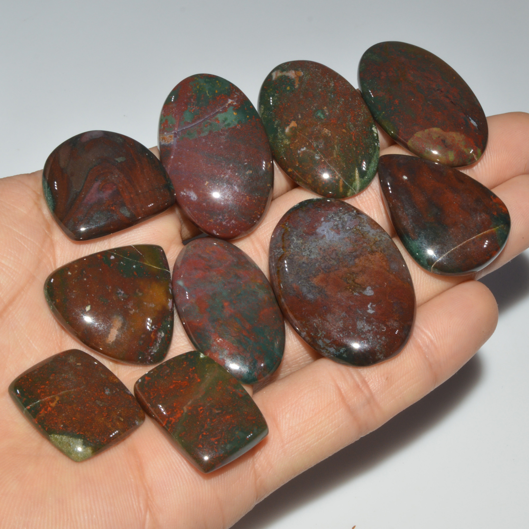 10 Pcs 371 Cts Natural Bloodstone Cabochon Mixed Shapes Gemstone Lot Handmade Craft Supplies For Jewelry Making 39x25 20x16mm 3461