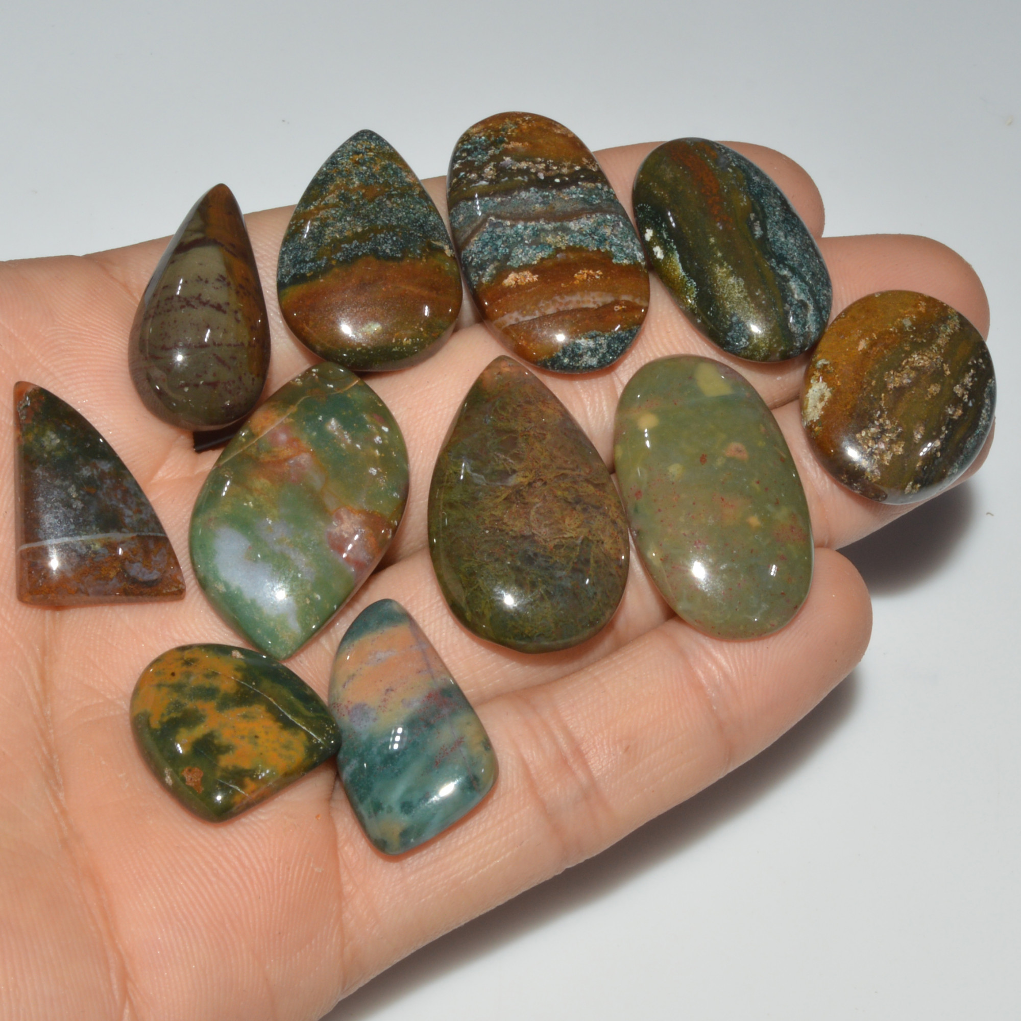 11 Pcs 255 Cts Natural Bloodstone Cabochon Mixed Shapes Gemstone Lot Handmade Craft Supplies For Jewelry Making 30x16 17x15mm 3462
