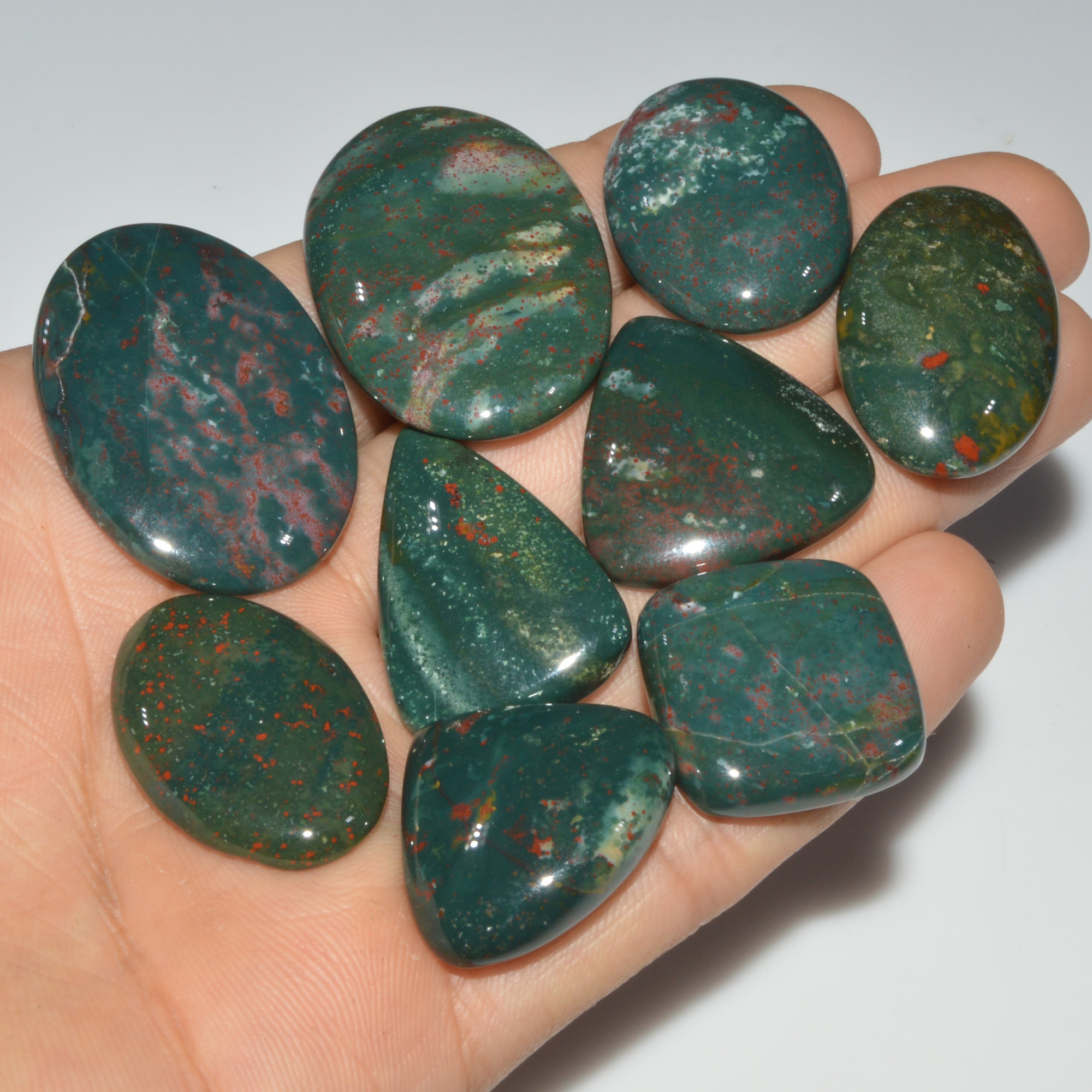 9 Pcs 300 Cts Natural Bloodstone Cabochon Mixed Shapes Gemstone Lot Handmade Craft Supplies For Jewelry Making 38x25 20x20mm 3463
