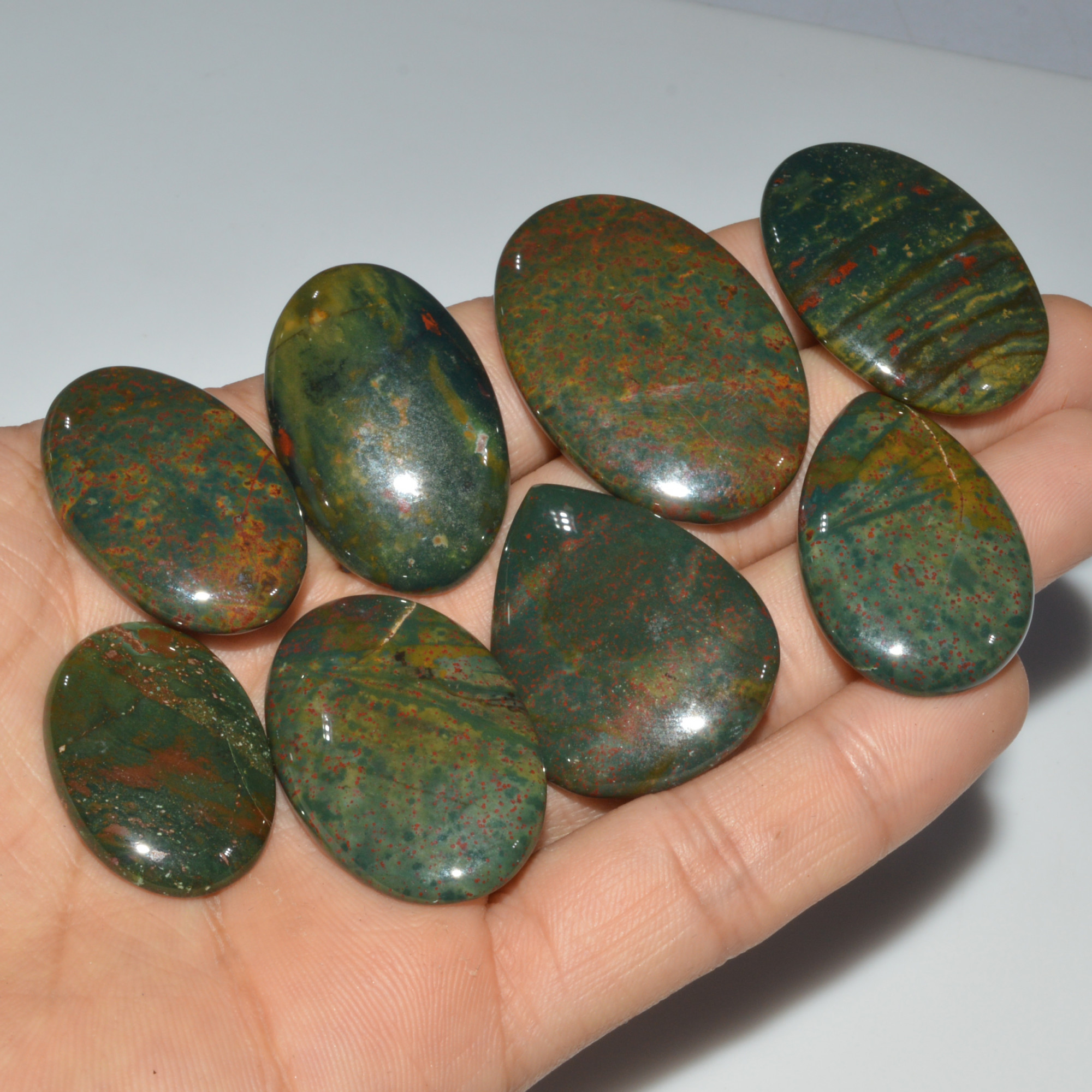 8 Pcs 304 Cts Natural Bloodstone Cabochon Mixed Shapes Gemstone Lot Handmade Craft Supplies For Jewelry Making 38x25 27x19mm 3464