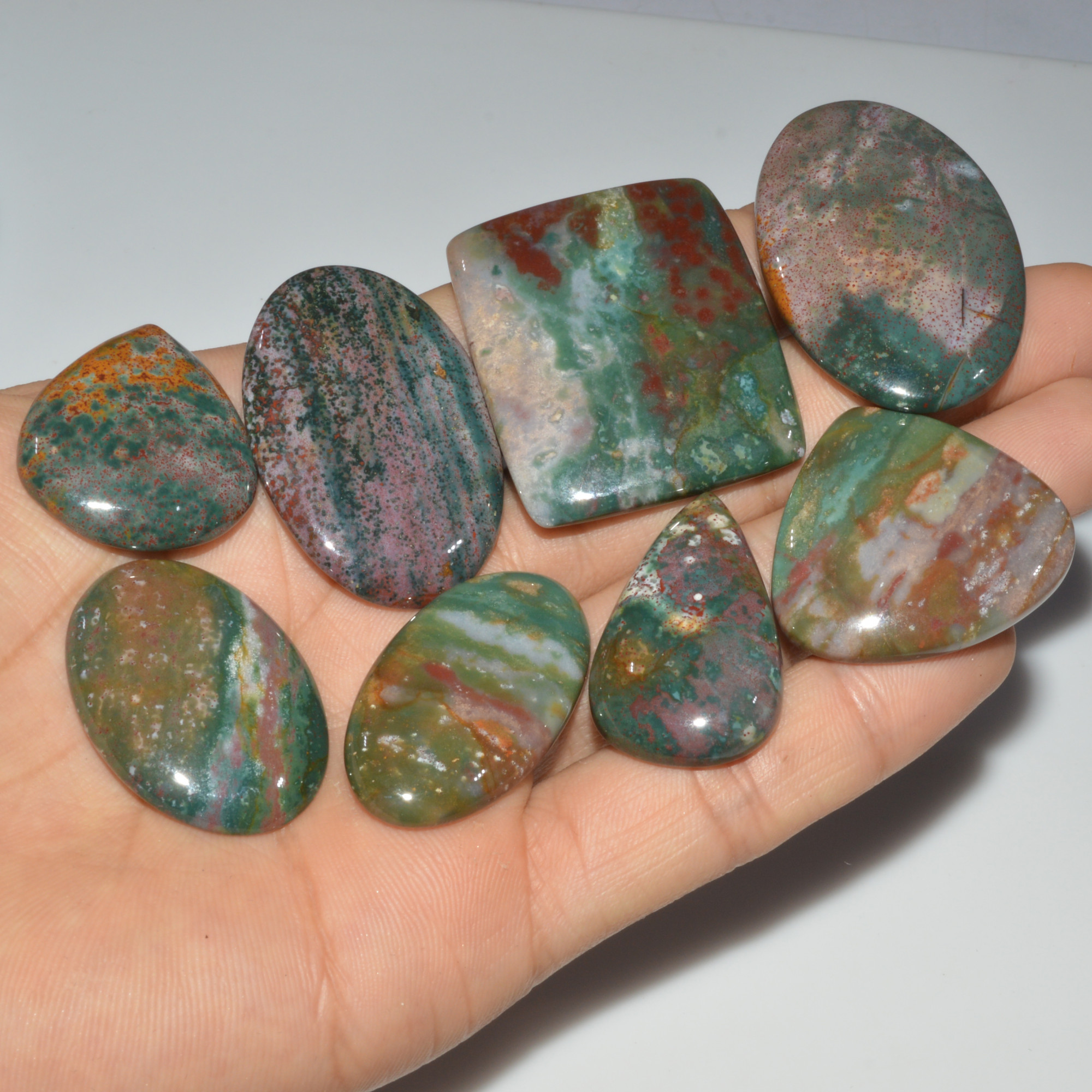 8 Pcs 384 Cts Natural Bloodstone Cabochon Mixed Shapes Gemstone Lot Handmade Craft Supplies For Jewelry Making 47x28 28x24mm 3465