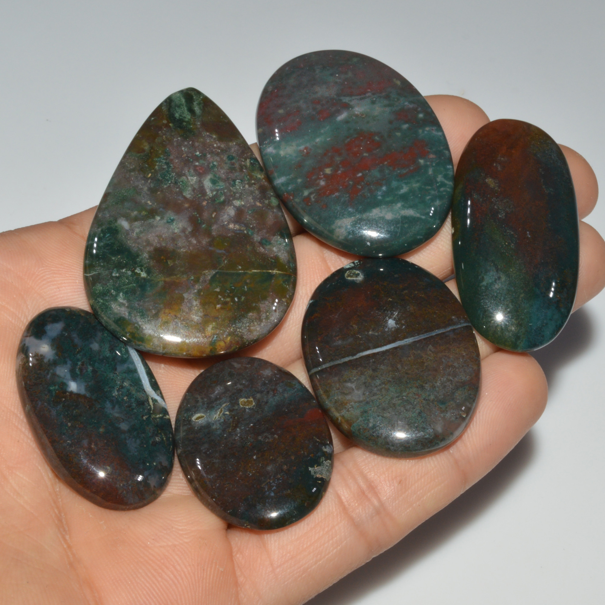 6 Pcs 345 Cts Natural Bloodstone Cabochon Mixed Shapes Gemstone Lot Handmade Craft Supplies For Jewelry Making 51x34 30x22mm 3466