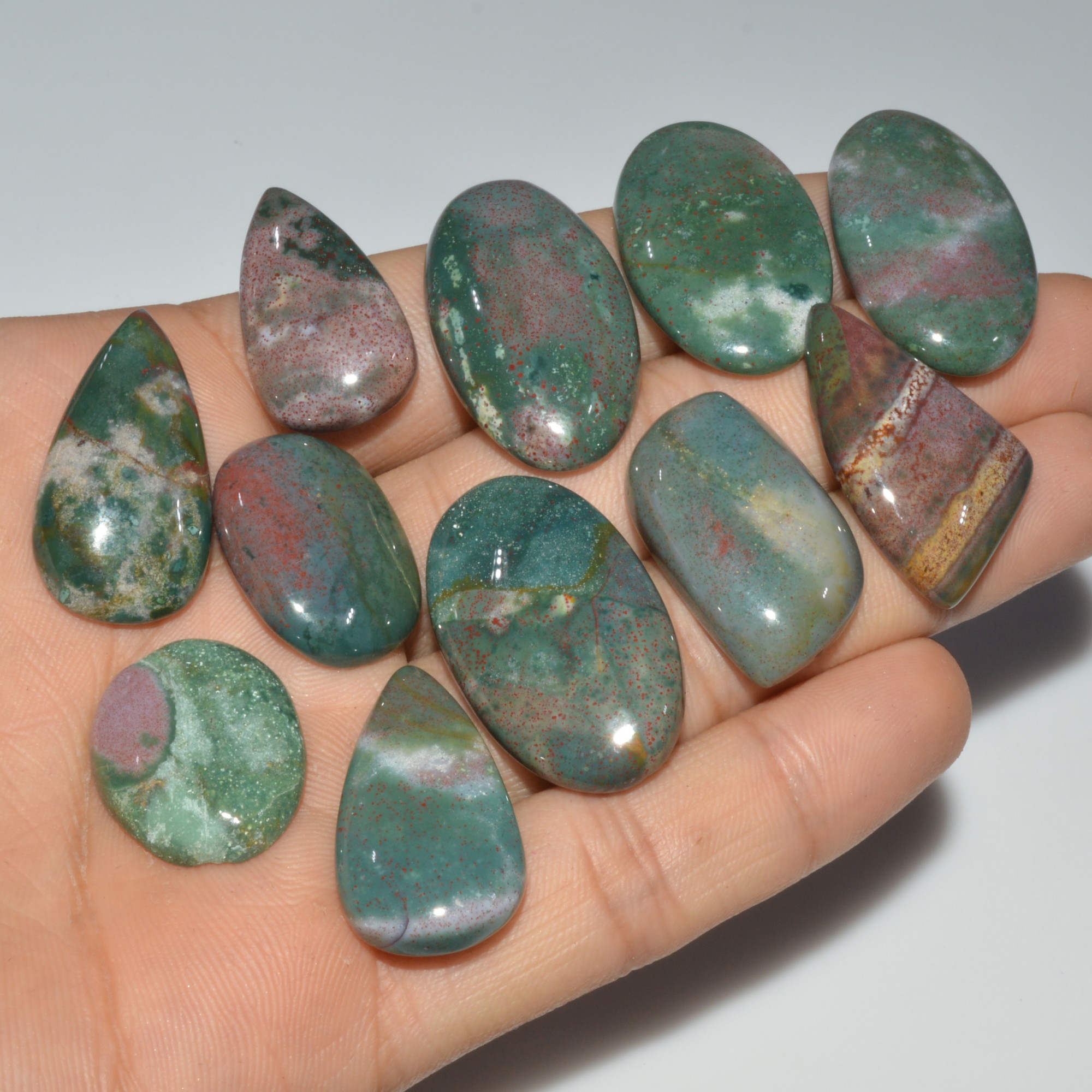 11 Pcs 286 Cts Natural Bloodstone Cabochon Mixed Shapes Gemstone Lot Handmade Craft Supplies For Jewelry Making 33x18 22x15mm 3467