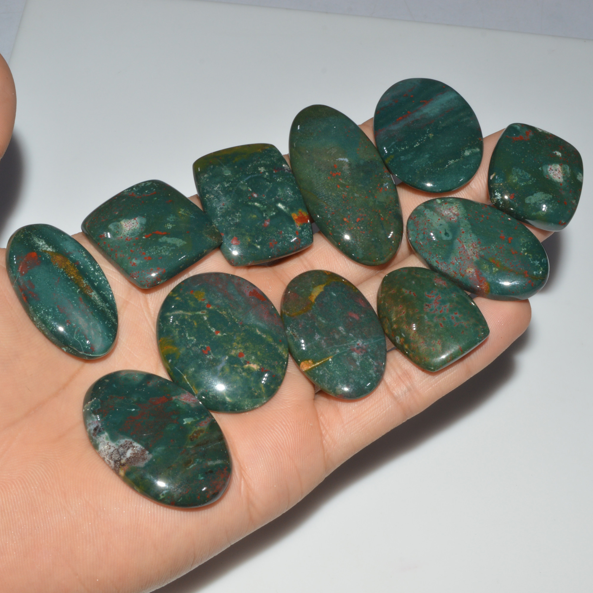 11 Pcs 577 Cts Natural Bloodstone Cabochon Mixed Shapes Gemstone Lot Handmade Craft Supplies For Jewelry Making 48x23 28x24mm 3468