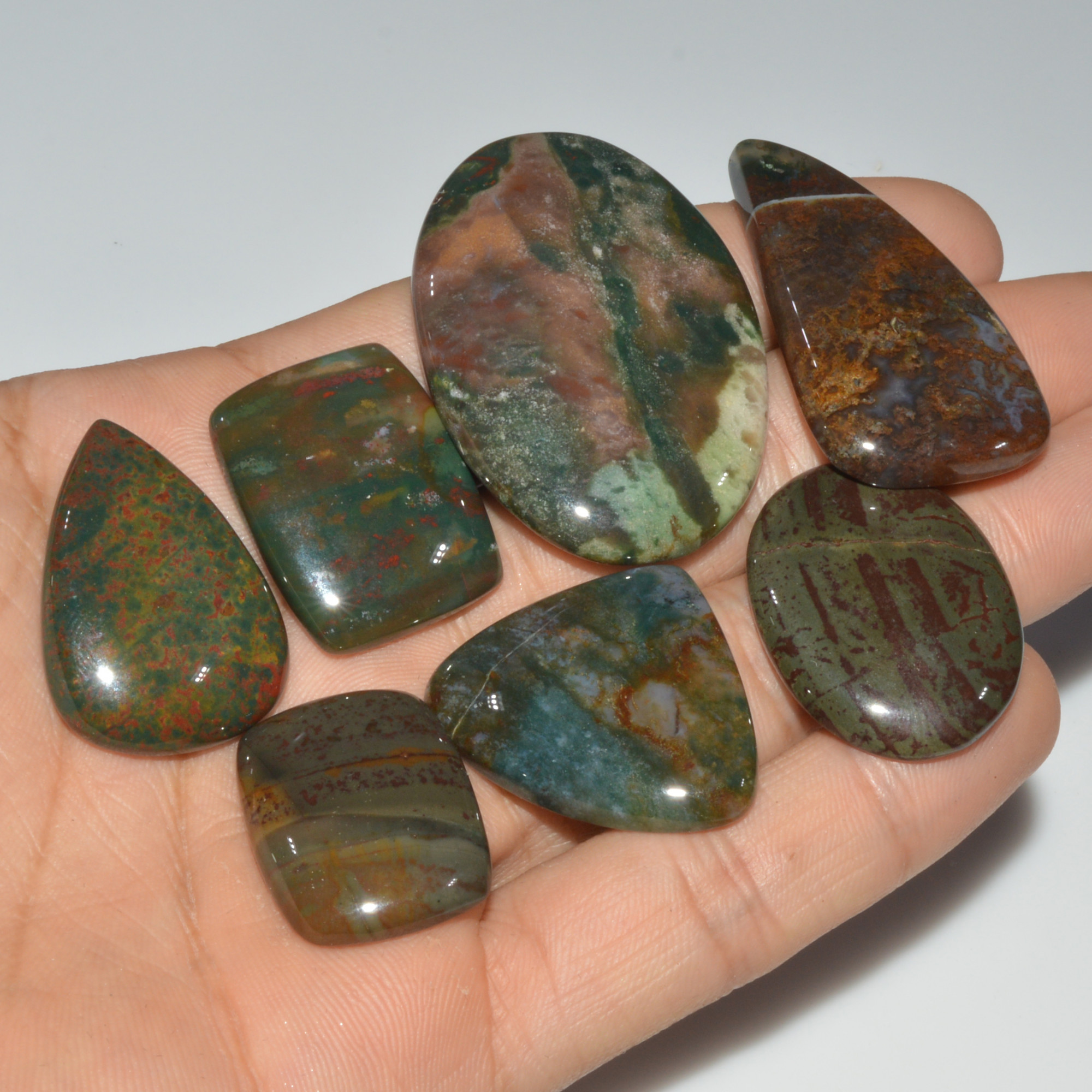 7 Pcs 285 Cts Natural Bloodstone Cabochon Mixed Shapes Gemstone Lot Handmade Craft Supplies For Jewelry Making 45x30 24x18mm 3469