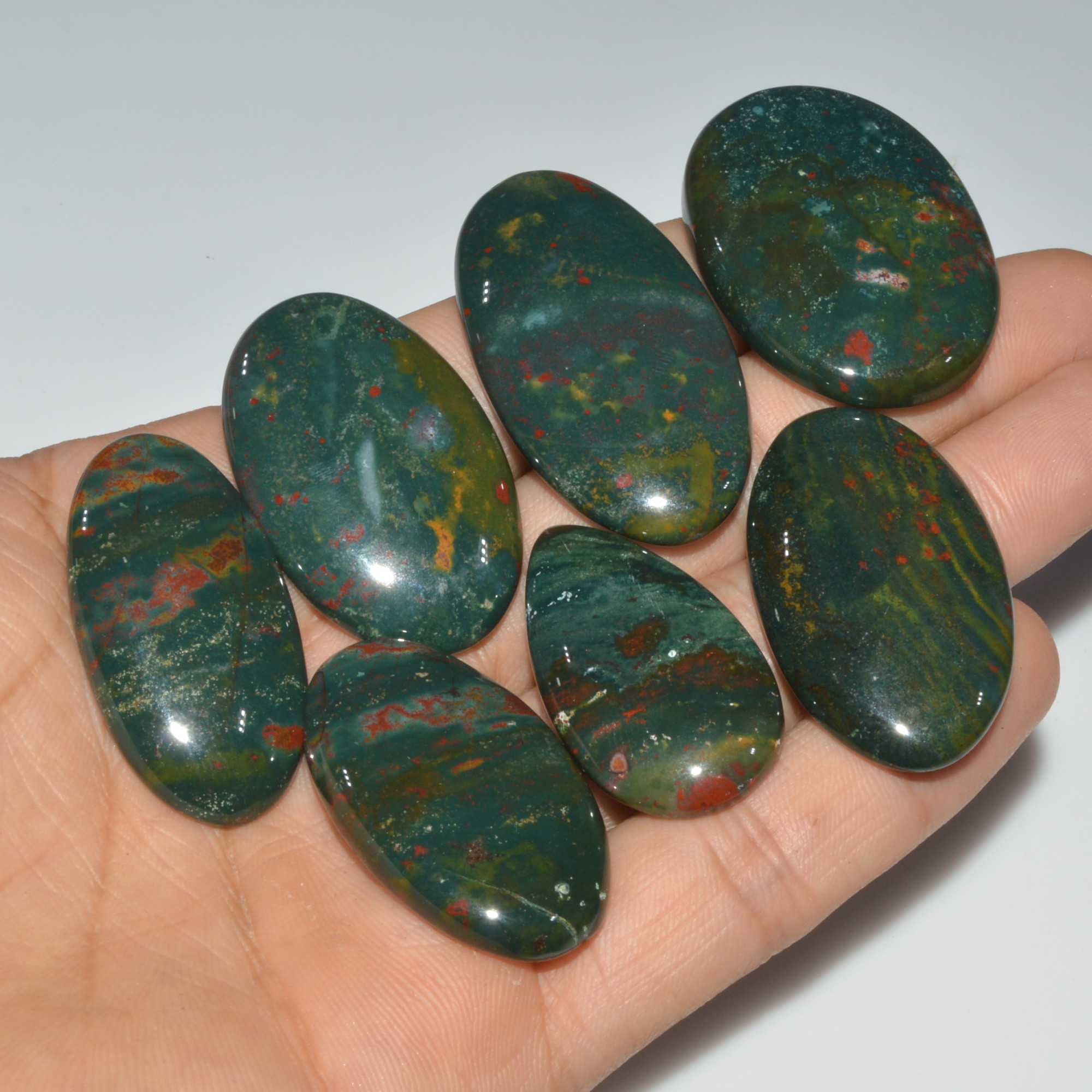 7 Pcs 355 Cts Natural Bloodstone Cabochon Mixed Shapes Gemstone Lot Handmade Craft Supplies For Jewelry Making 44x23 34x19mm 3470
