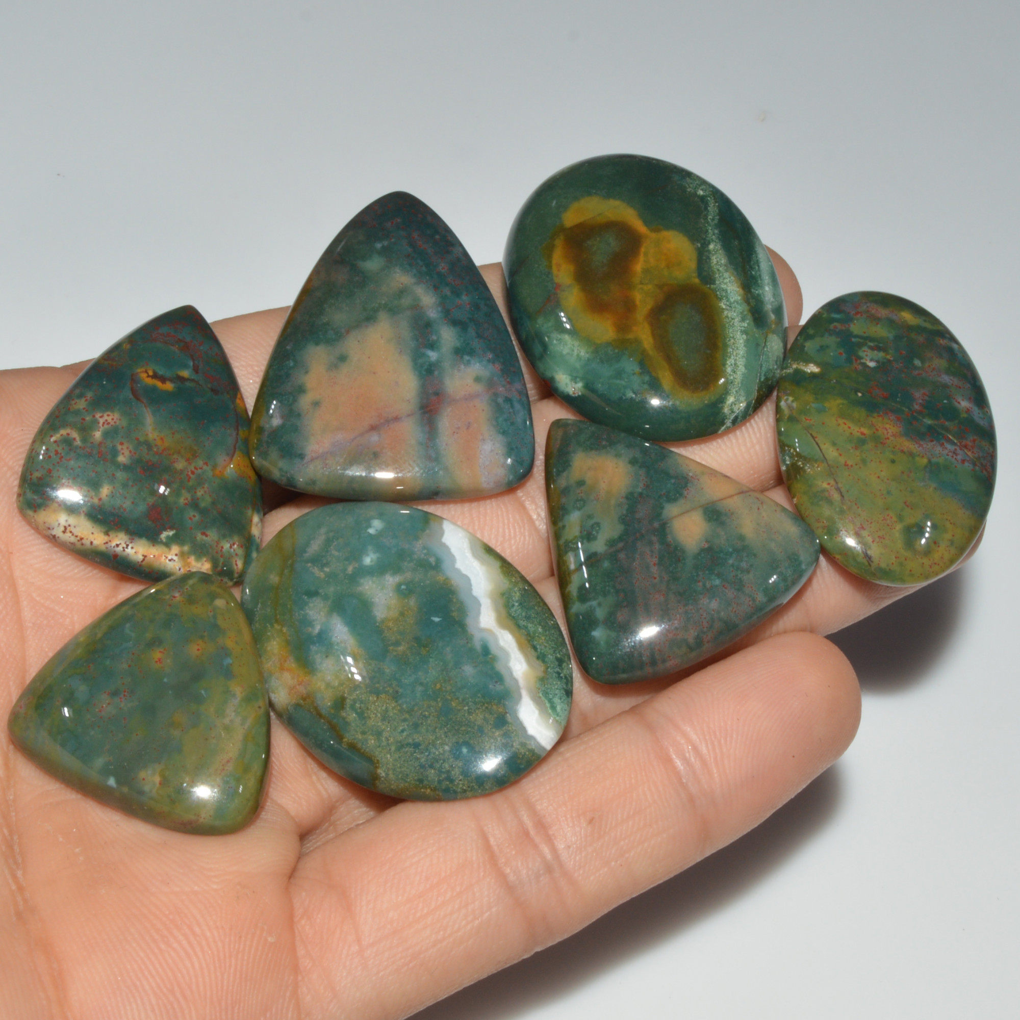 7 Pcs 310 Cts Natural Bloodstone Cabochon Mixed Shapes Gemstone Lot Handmade Craft Supplies For Jewelry Making 38x27 29x24mm 3471