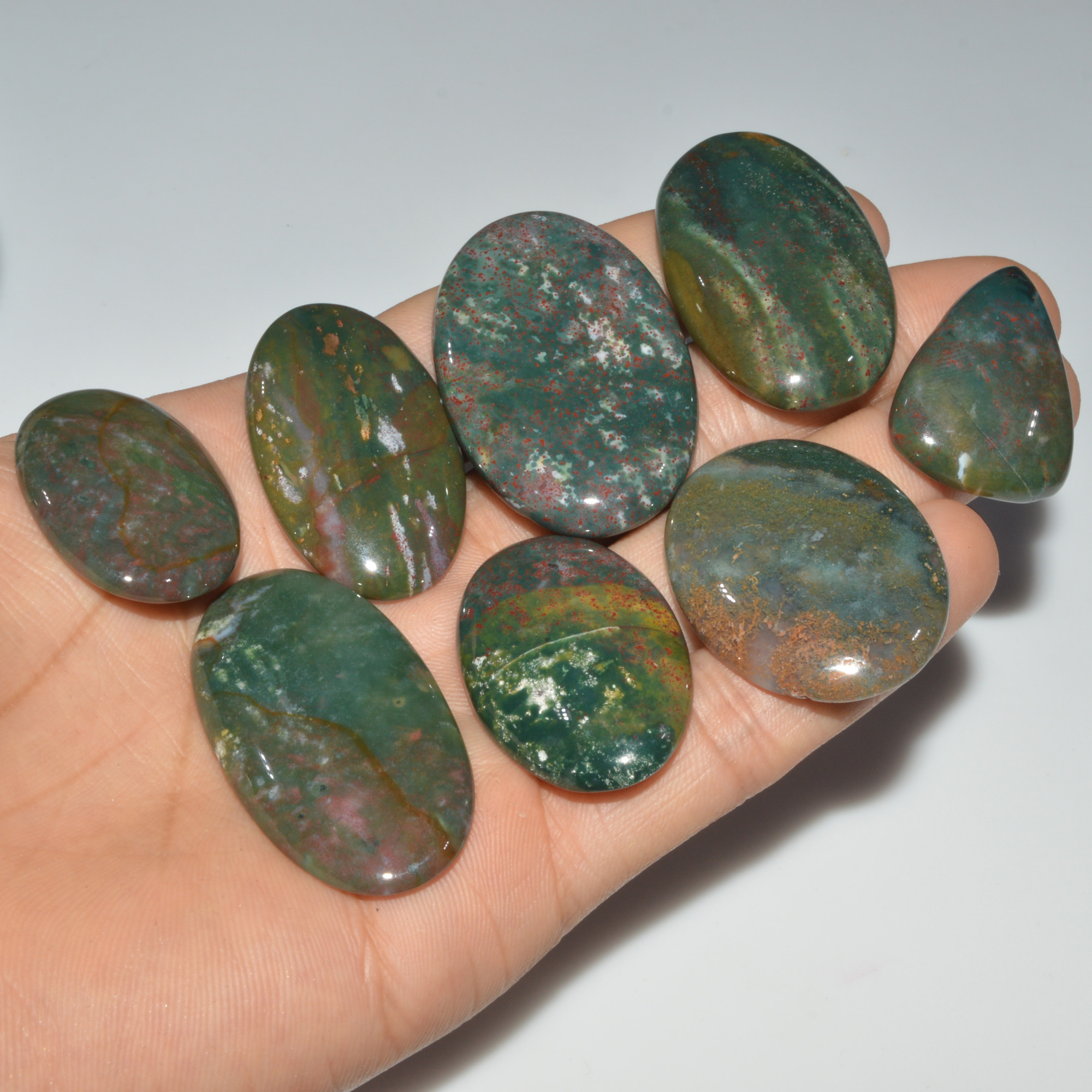 8 Pcs 394 Cts Natural Bloodstone Cabochon Mixed Shapes Gemstone Lot Handmade Craft Supplies For Jewelry Making 45x28 29x20mm 3472