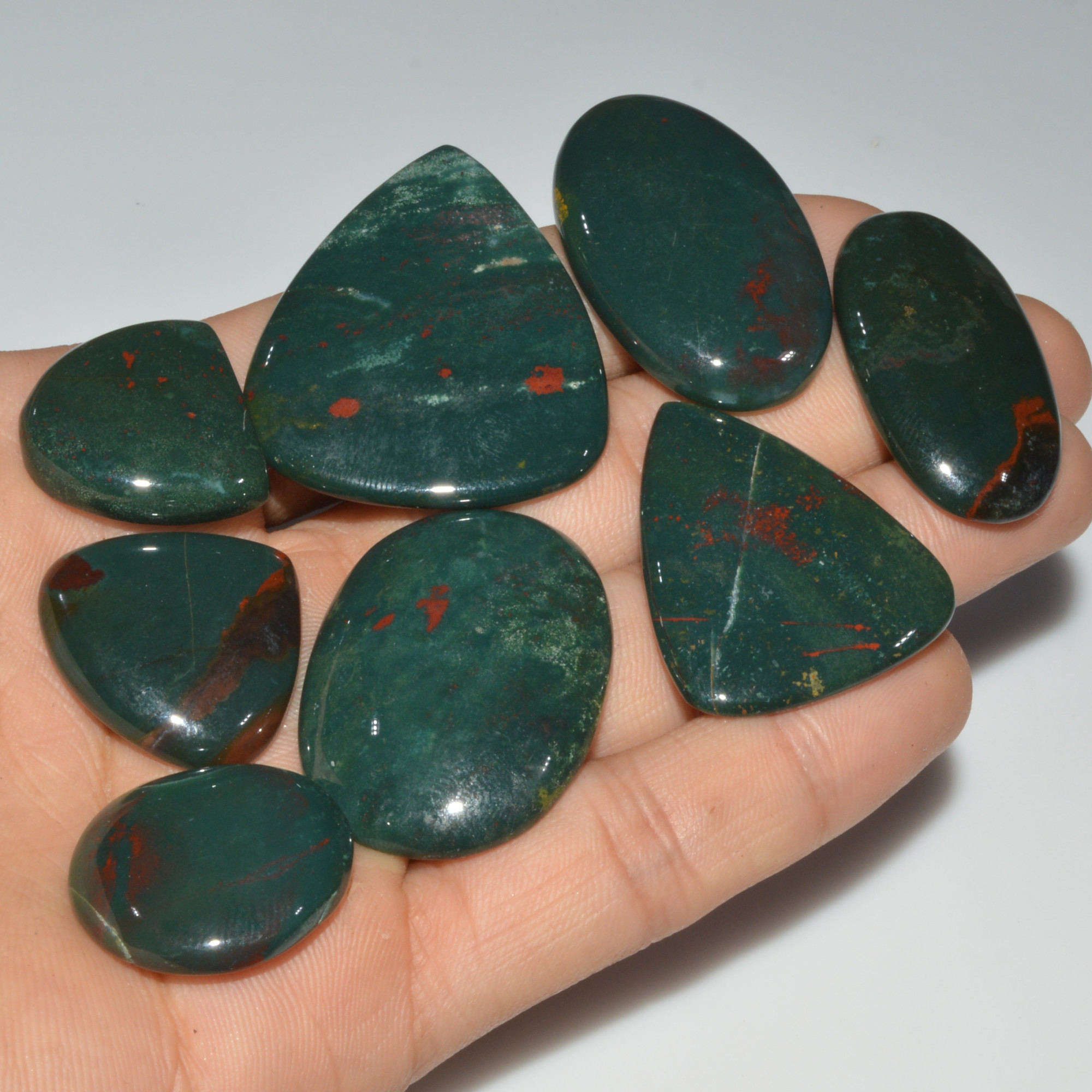 8 Pcs 291 Cts Natural Bloodstone Cabochon Mixed Shapes Gemstone Lot Handmade Craft Supplies For Jewelry Making 39x34 22x21mm 3473