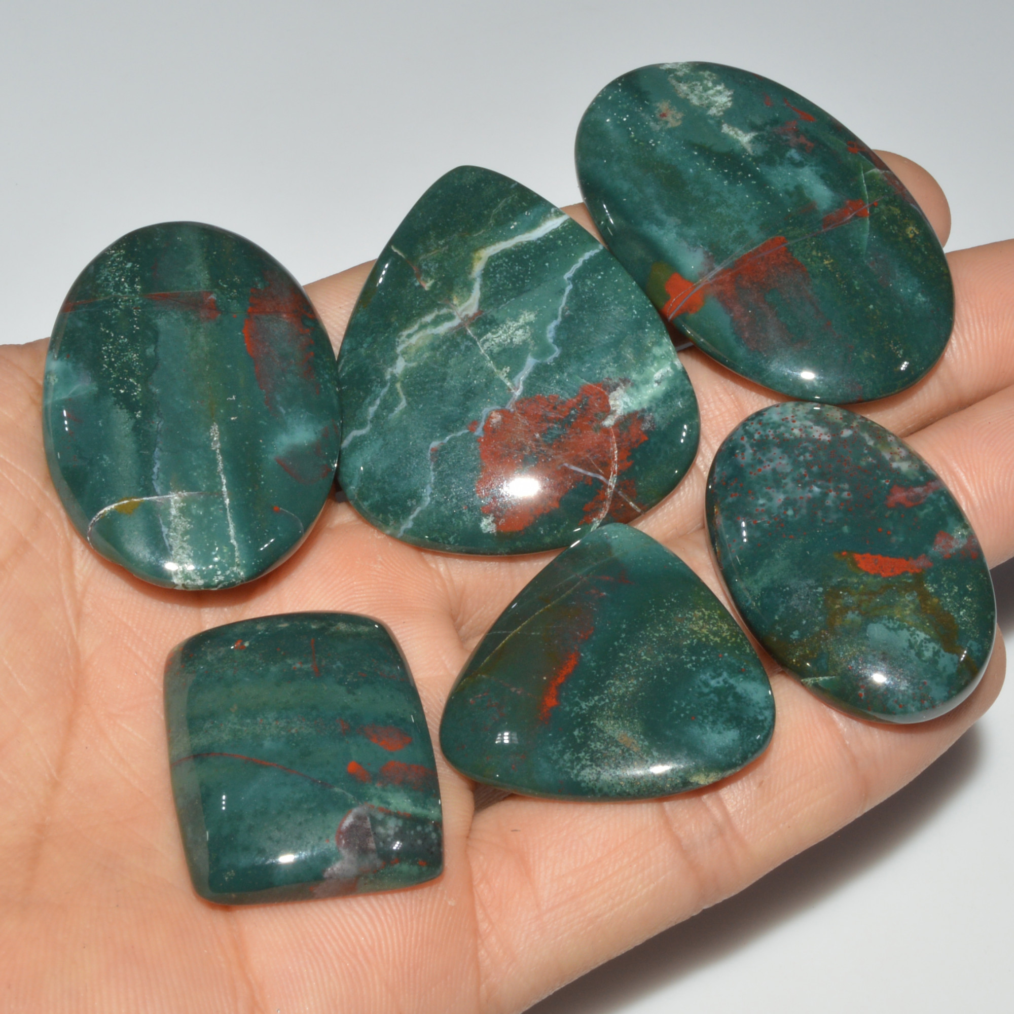 6 Pcs 340 Cts Natural Bloodstone Cabochon Mixed Shapes Gemstone Lot Handmade Craft Supplies For Jewelry Making 49x30 30x22mm 3474