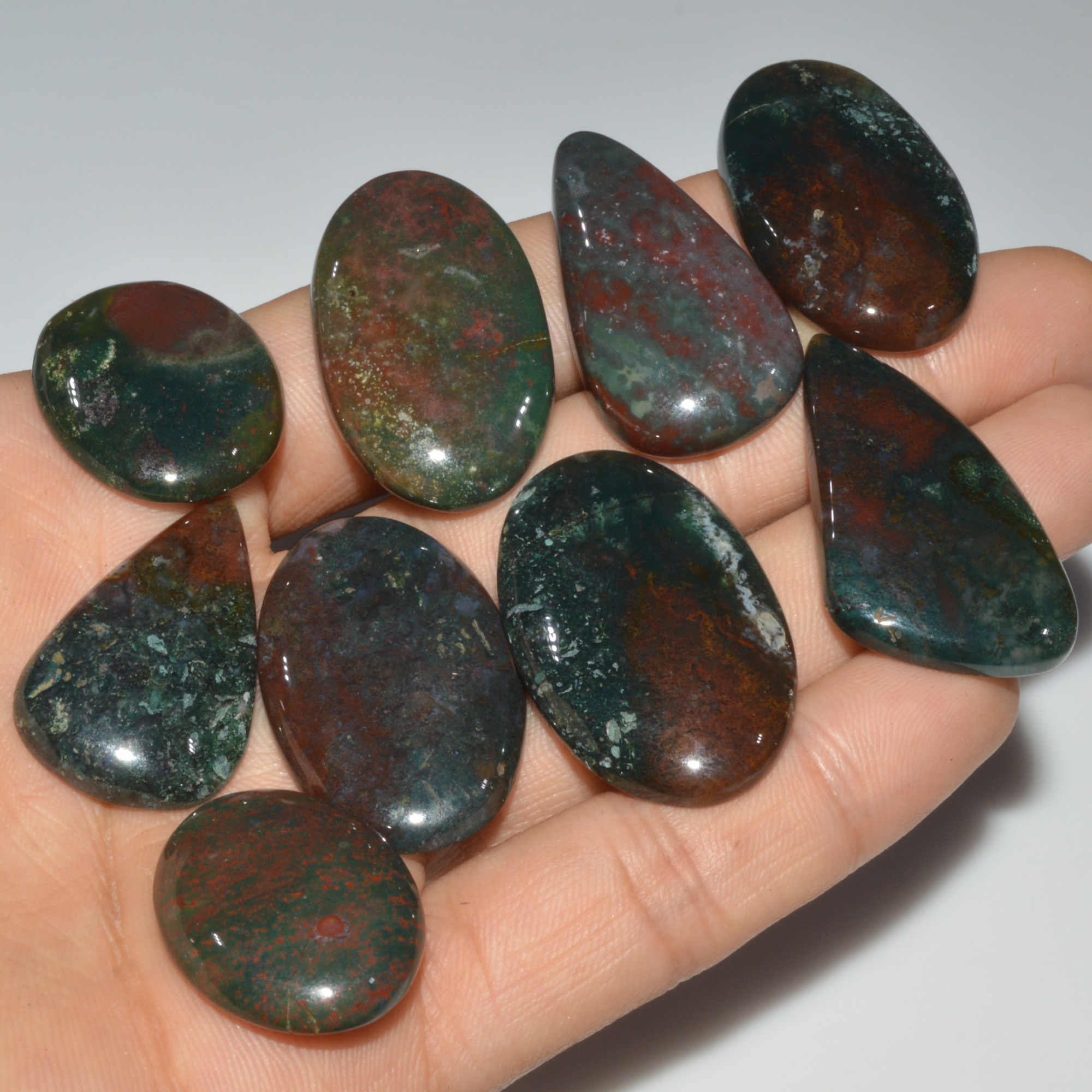 9 Pcs 311 Cts Natural Bloodstone Cabochon Mixed Shapes Gemstone Lot Handmade Craft Supplies For Jewelry Making 35x21 25x19mm 3475