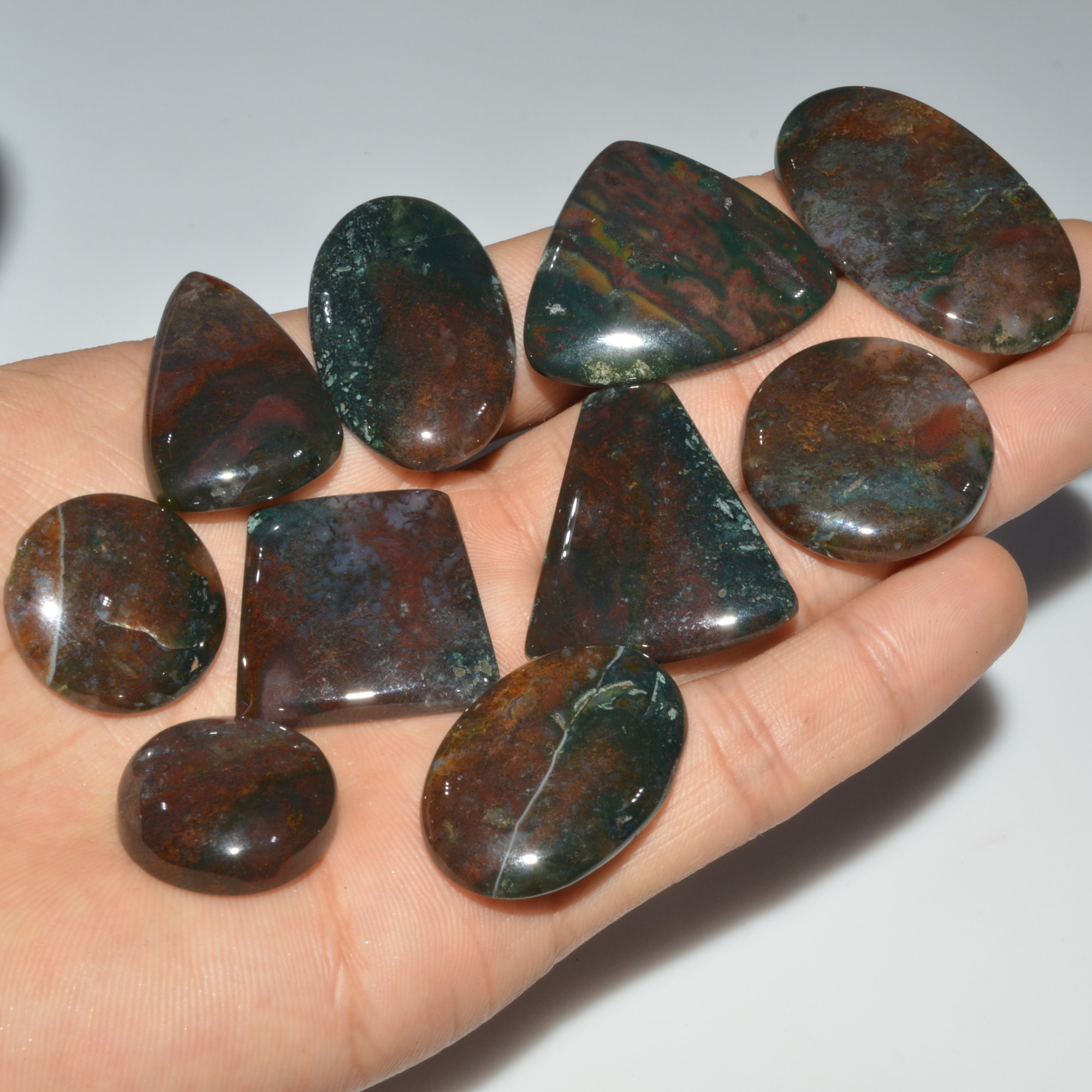 10 Pcs 352 Cts Natural Bloodstone Cabochon Mixed Shapes Gemstone Lot Handmade Craft Supplies For Jewelry Making 40x24 20x20mm 3476