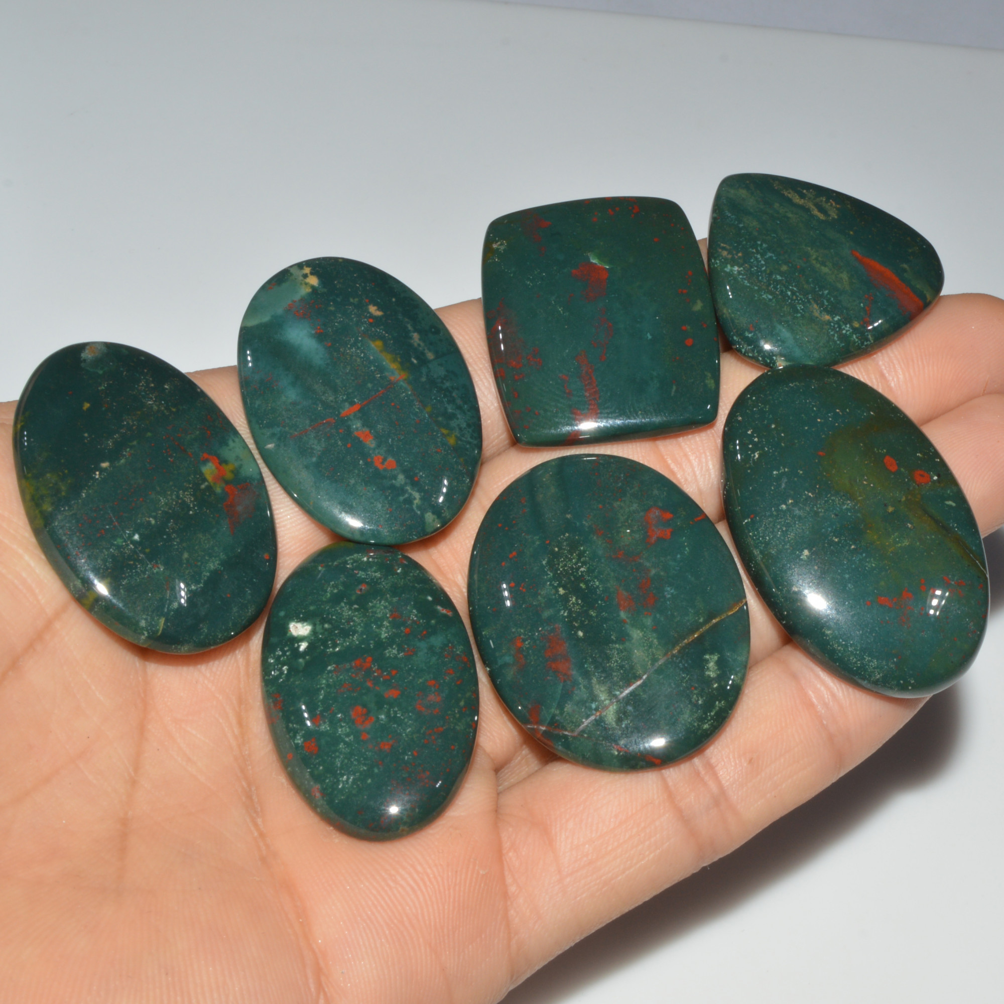7 Pcs 347 Cts Natural Bloodstone Cabochon Mixed Shapes Gemstone Lot Handmade Craft Supplies For Jewelry Making 40x25 30x29mm 3477