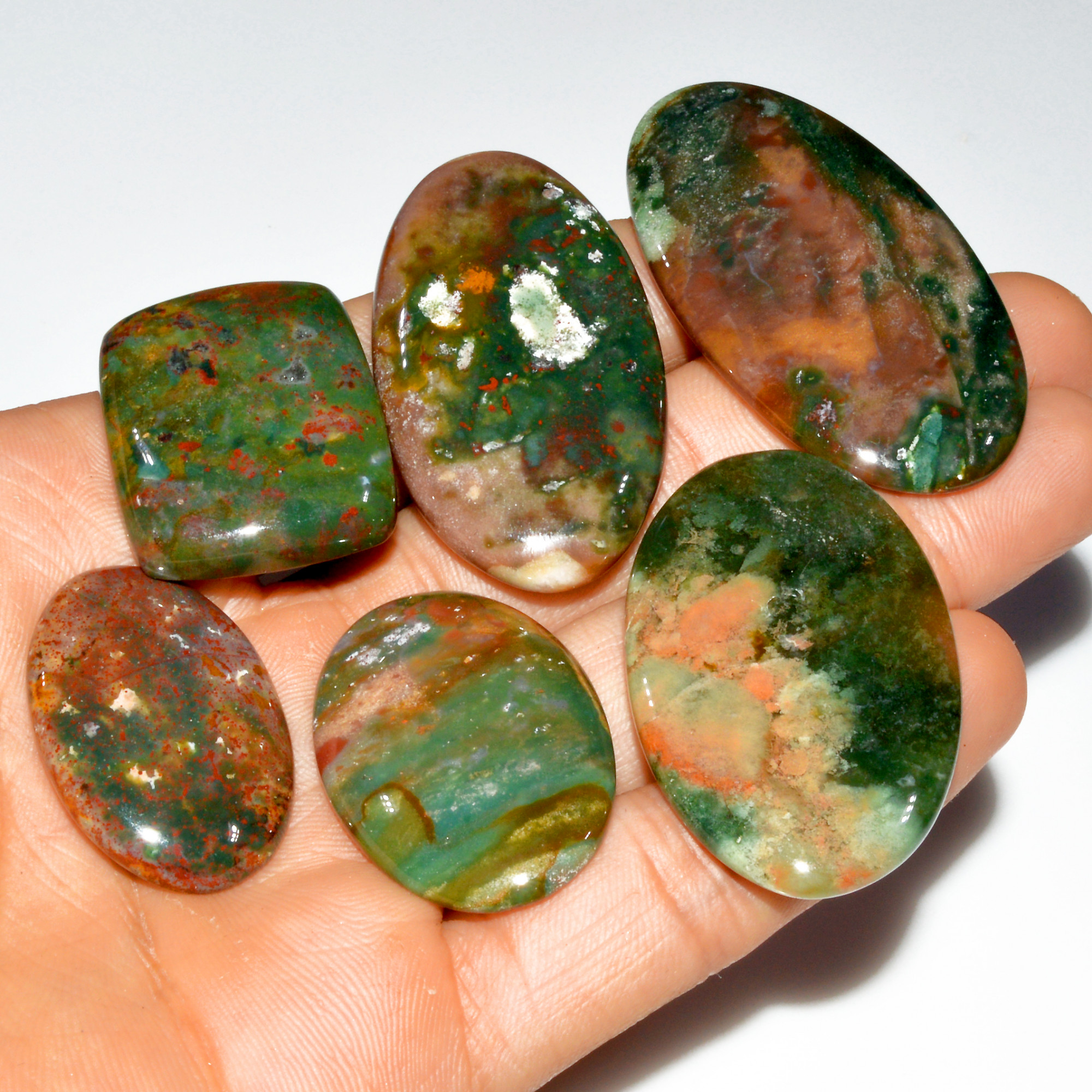 6 Pcs 335 Cts Natural Bloodstone Cabochon Mixed Shapes Gemstone Lot Handmade Craft Supplies For Jewelry Making 50x27 29x24mm 3478