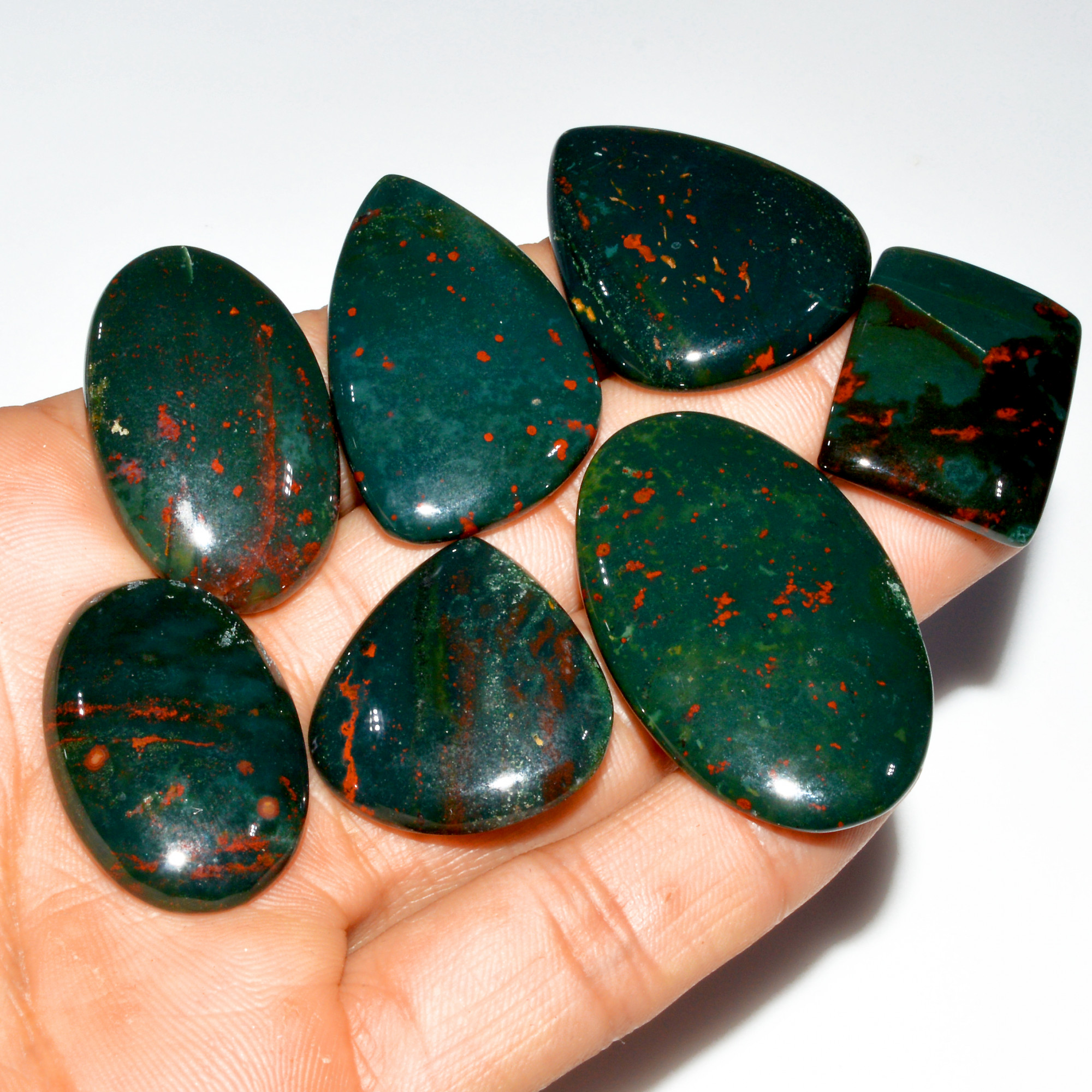 7 Pcs 296 Cts Natural Bloodstone Cabochon Mixed Shapes Gemstone Lot Handmade Craft Supplies For Jewelry Making 43x25 28x25mm 3479