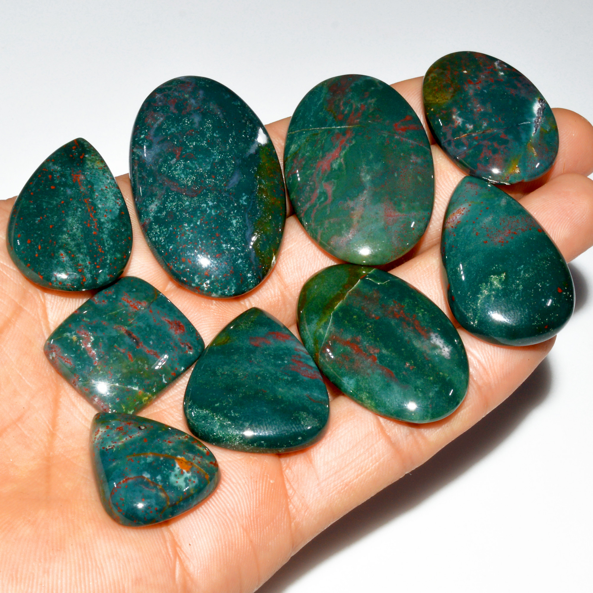 9 Pcs 403 Cts Natural Bloodstone Cabochon Mixed Shapes Gemstone Lot Handmade Craft Supplies For Jewelry Making 48x28 23x20mm 3480