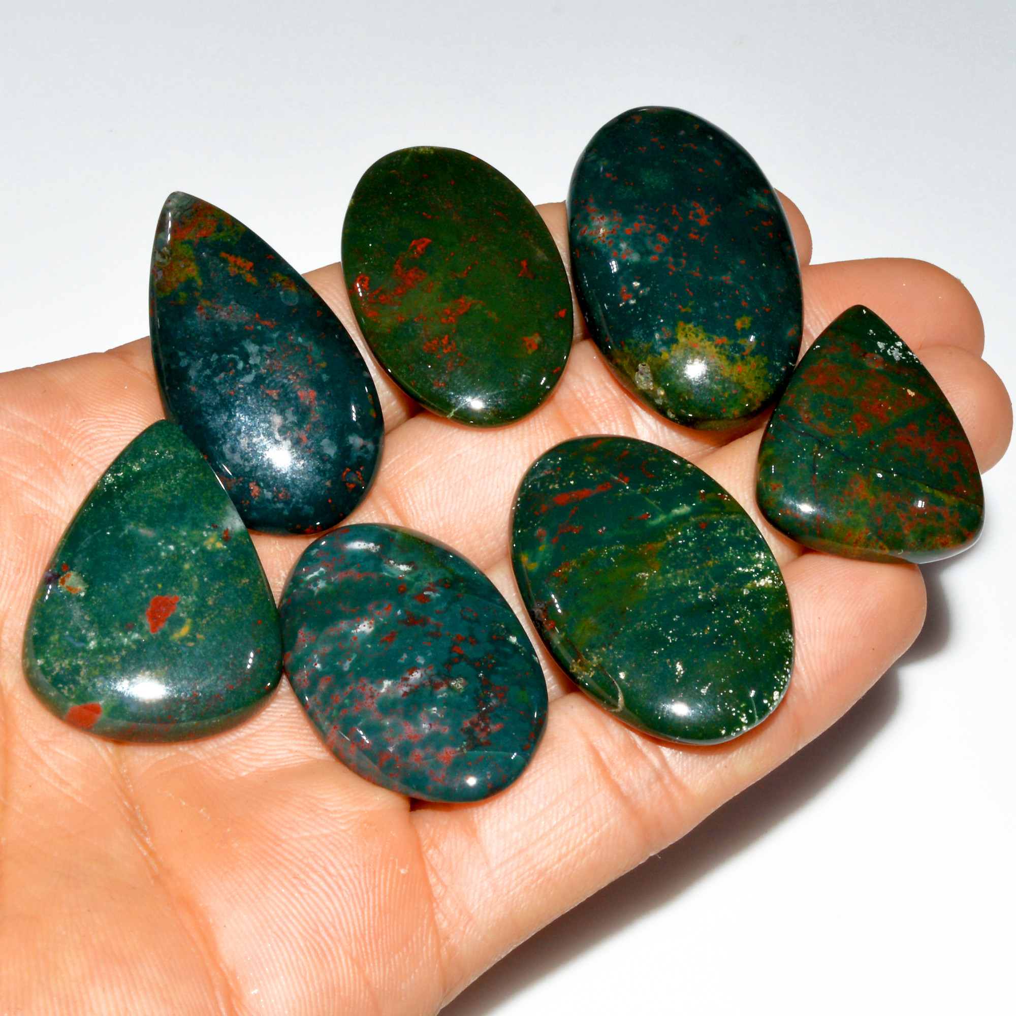 7 Pcs 290 Cts Natural Bloodstone Cabochon Mixed Shapes Gemstone Lot Handmade Craft Supplies For Jewelry Making 40x22 29x22mm 3481