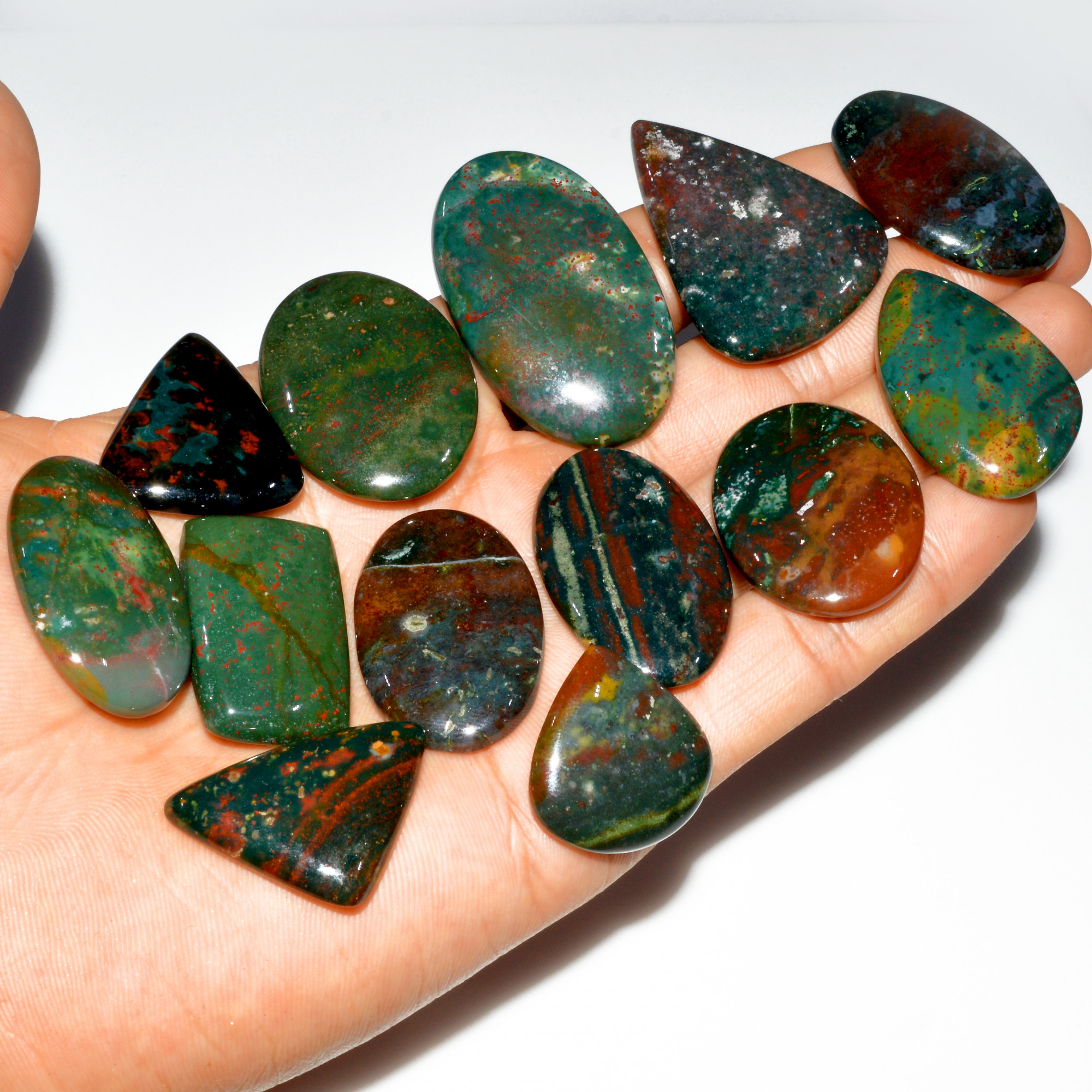 13 Pcs 542 Cts Natural Bloodstone Cabochon Mixed Shapes Gemstone Lot Handmade Craft Supplies For Jewelry Making 40x30 23x23mm 3482