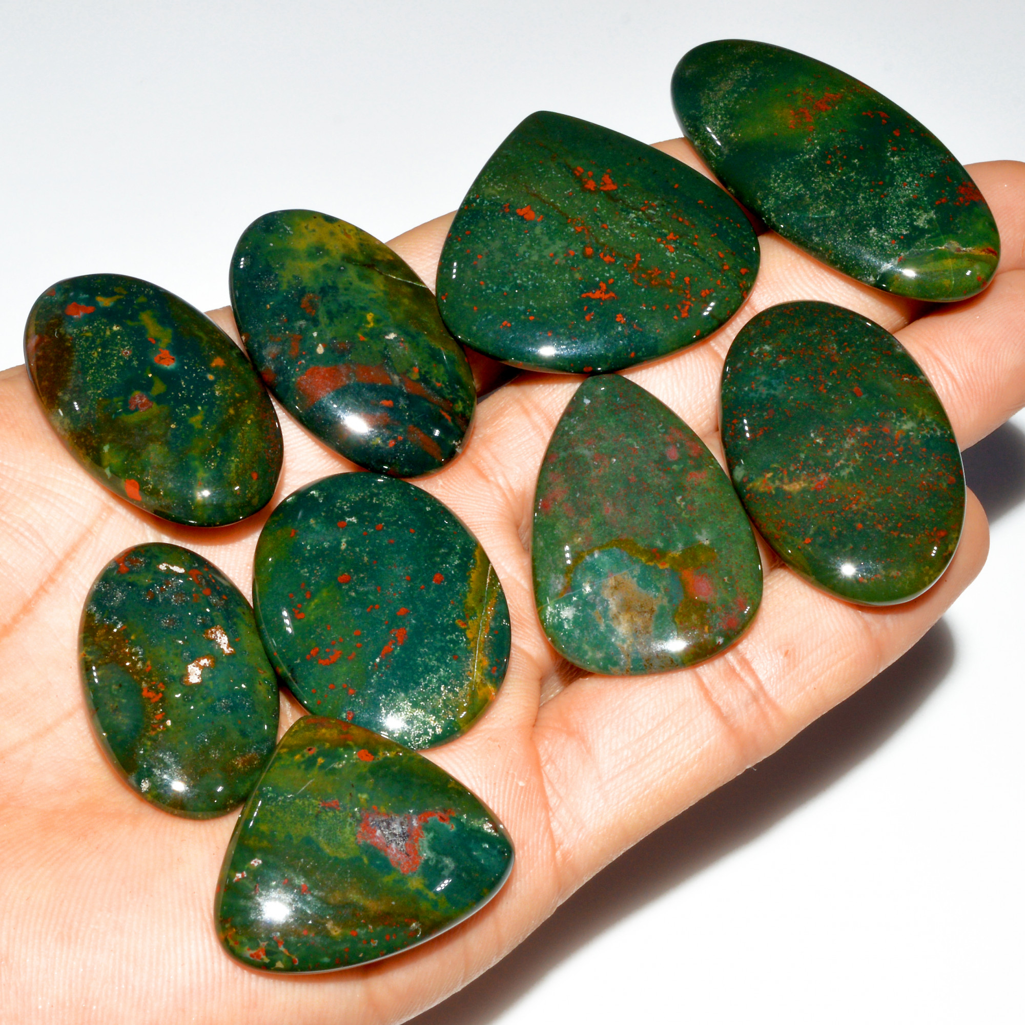 9 Pcs 398 Cts Natural Bloodstone Cabochon Mixed Shapes Gemstone Lot Handmade Craft Supplies For Jewelry Making 49x23 29x25mm 3483
