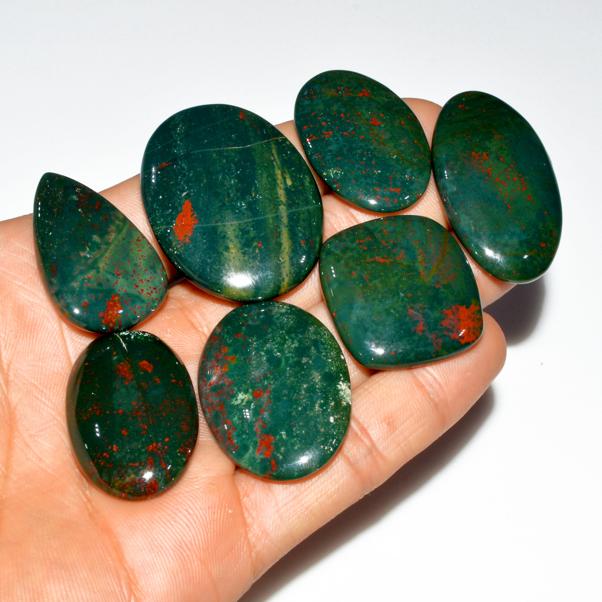 7 Pcs 331 Cts Natural Bloodstone Cabochon Mixed Shapes Gemstone Lot Handmade Craft Supplies For Jewelry Making 40x30 29x25mm 3484