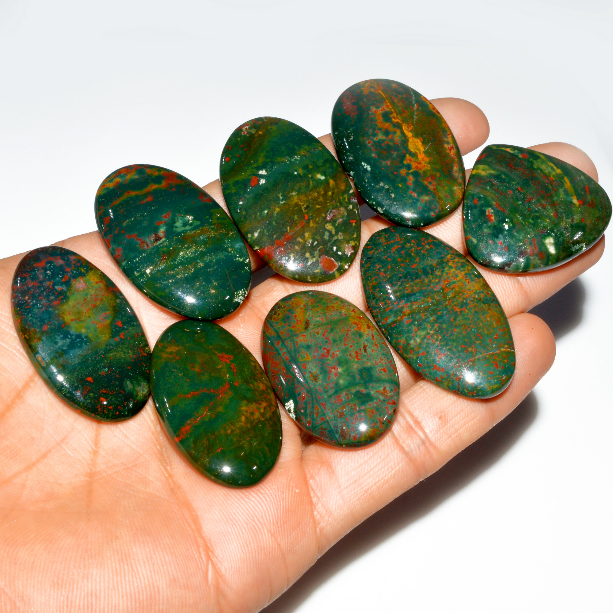 8 Pcs 378 Cts Natural Bloodstone Cabochon Mixed Shapes Gemstone Lot Handmade Craft Supplies For Jewelry Making 44x21 32x30mm 3485