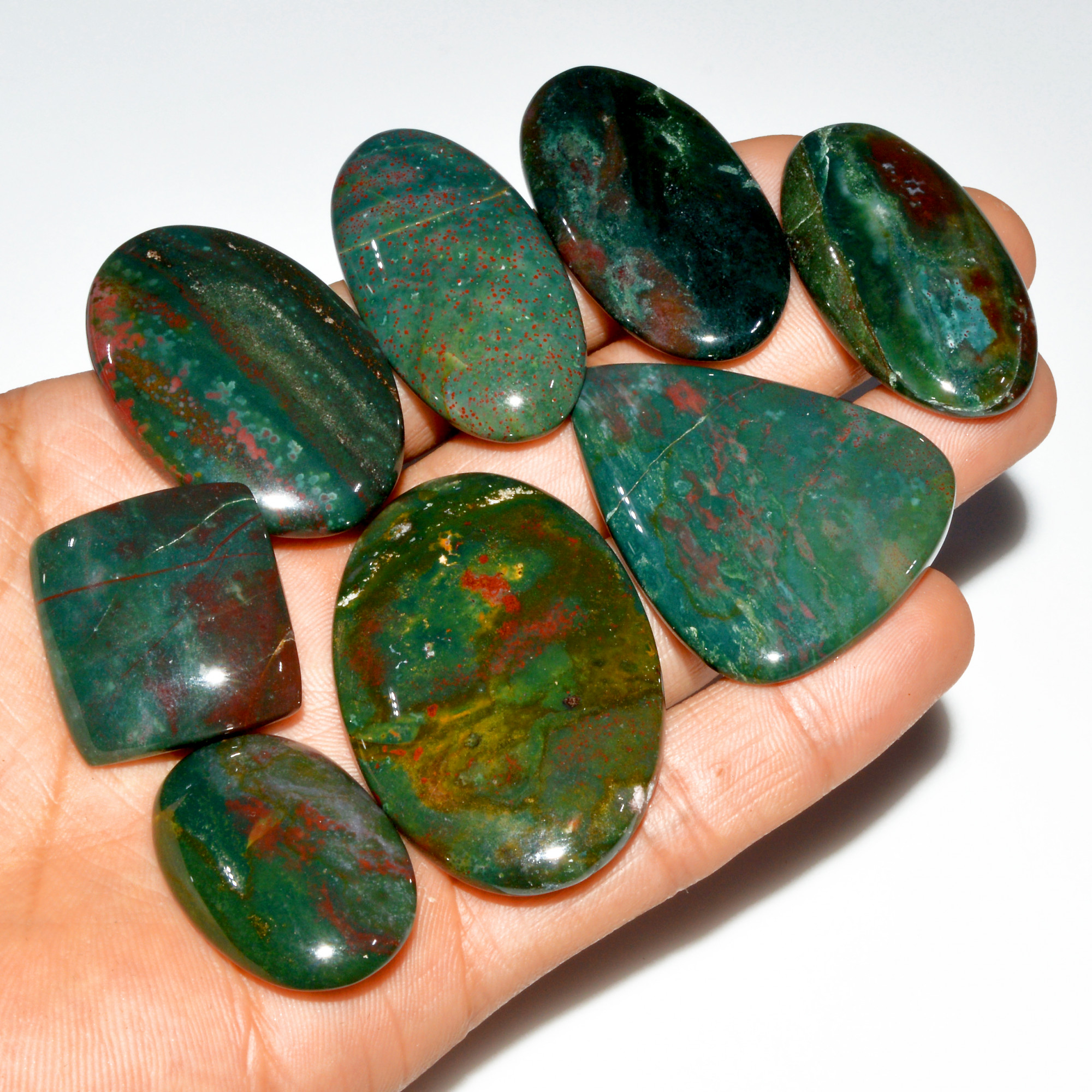 8 Pcs 463 Cts Natural Bloodstone Cabochon Mixed Shapes Gemstone Lot Handmade Craft Supplies For Jewelry Making 45x34 25x22mm 3486