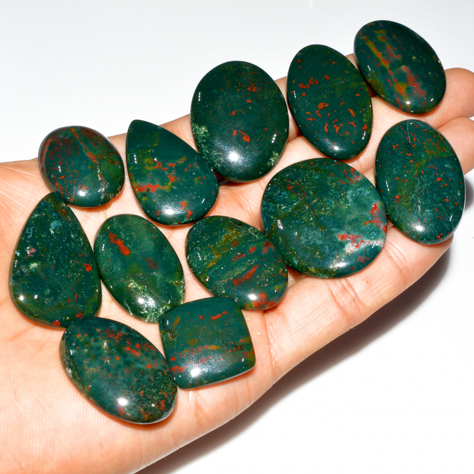 12 Pcs 471 Cts Natural Bloodstone Cabochon Mixed Shapes Gemstone Lot Handmade Craft Supplies For Jewelry Making 38x30 20x20mm 3487