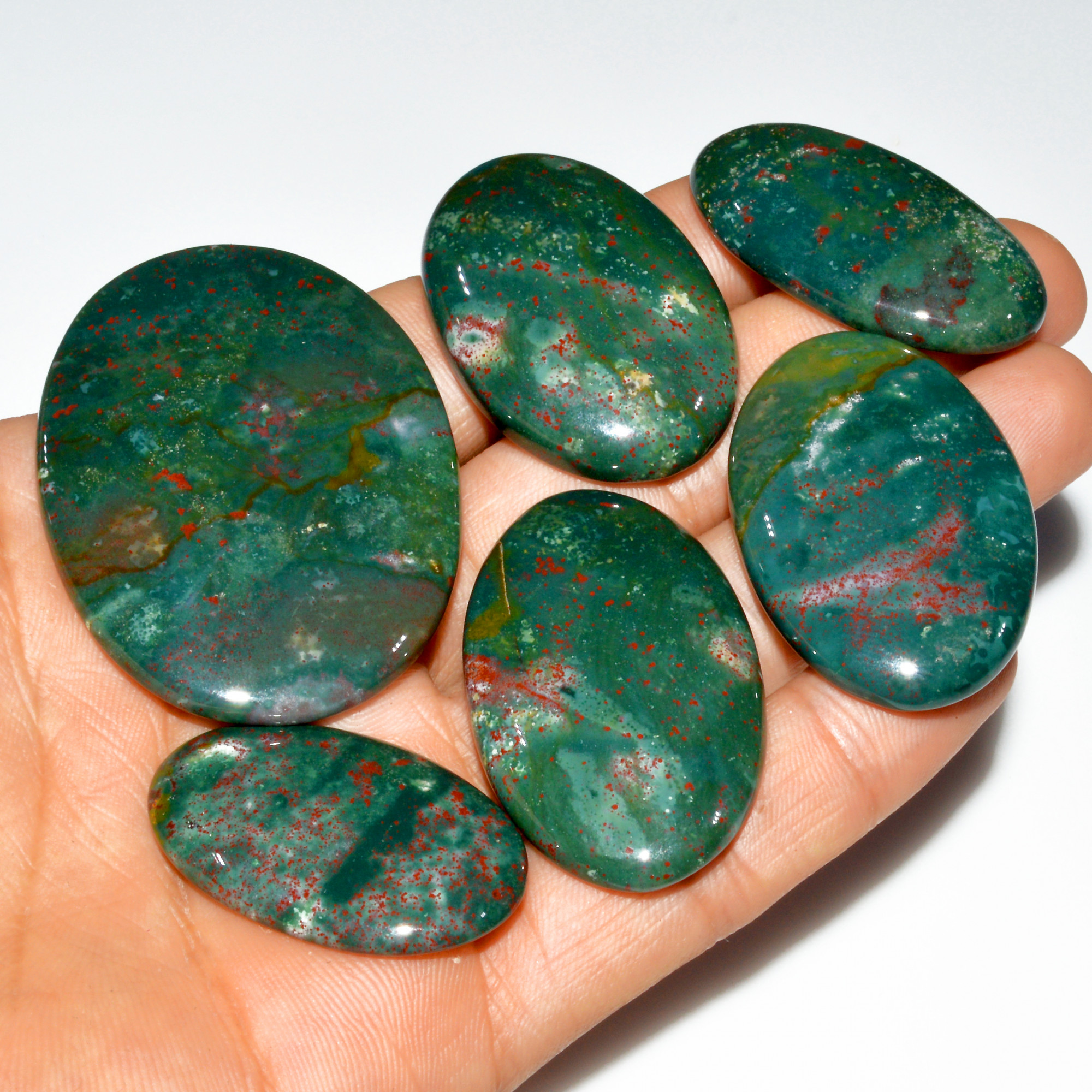 6 Pcs 374 Cts Natural Bloodstone Cabochon Mixed Shapes Gemstone Lot Handmade Craft Supplies For Jewelry Making 52x36 35x21mm 3488