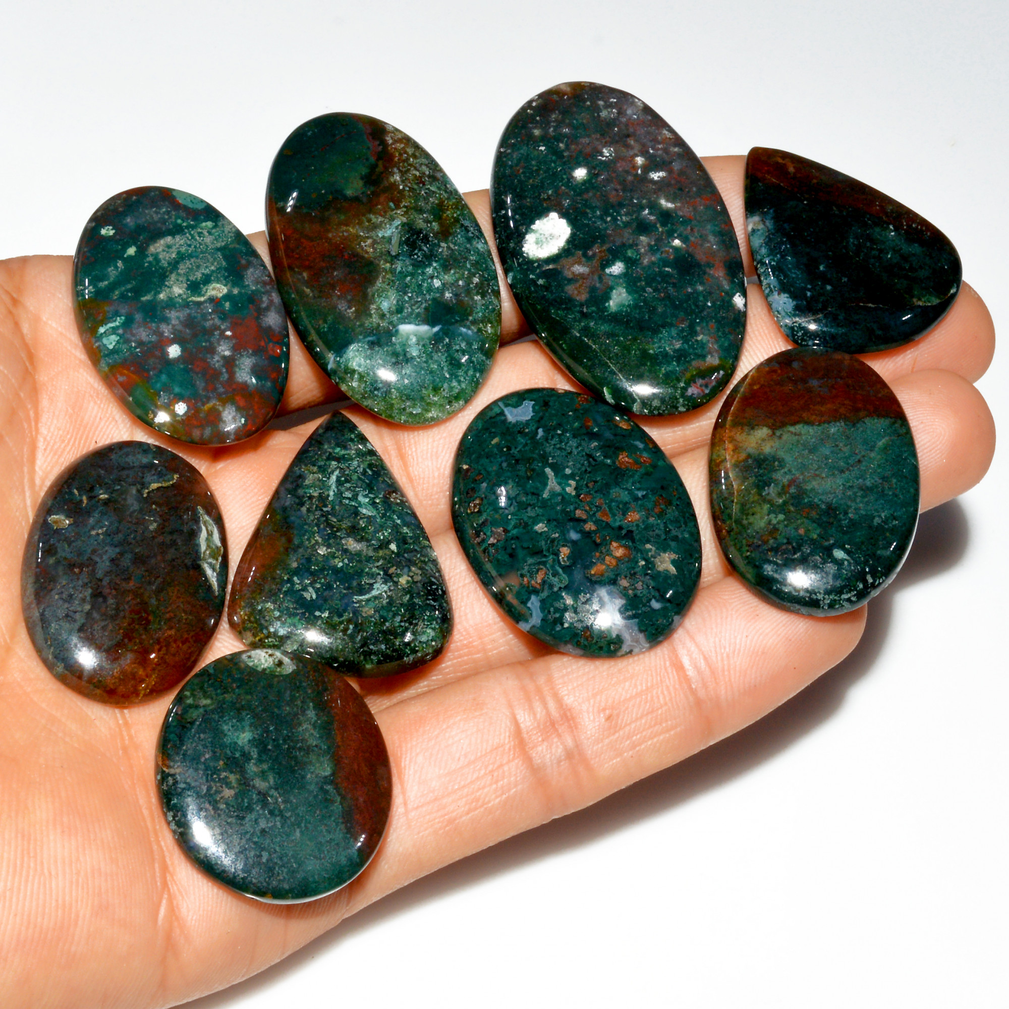 9 Pcs 343 Cts Natural Bloodstone Cabochon Mixed Shapes Gemstone Lot Handmade Craft Supplies For Jewelry Making 46x25 25x22mm 3489