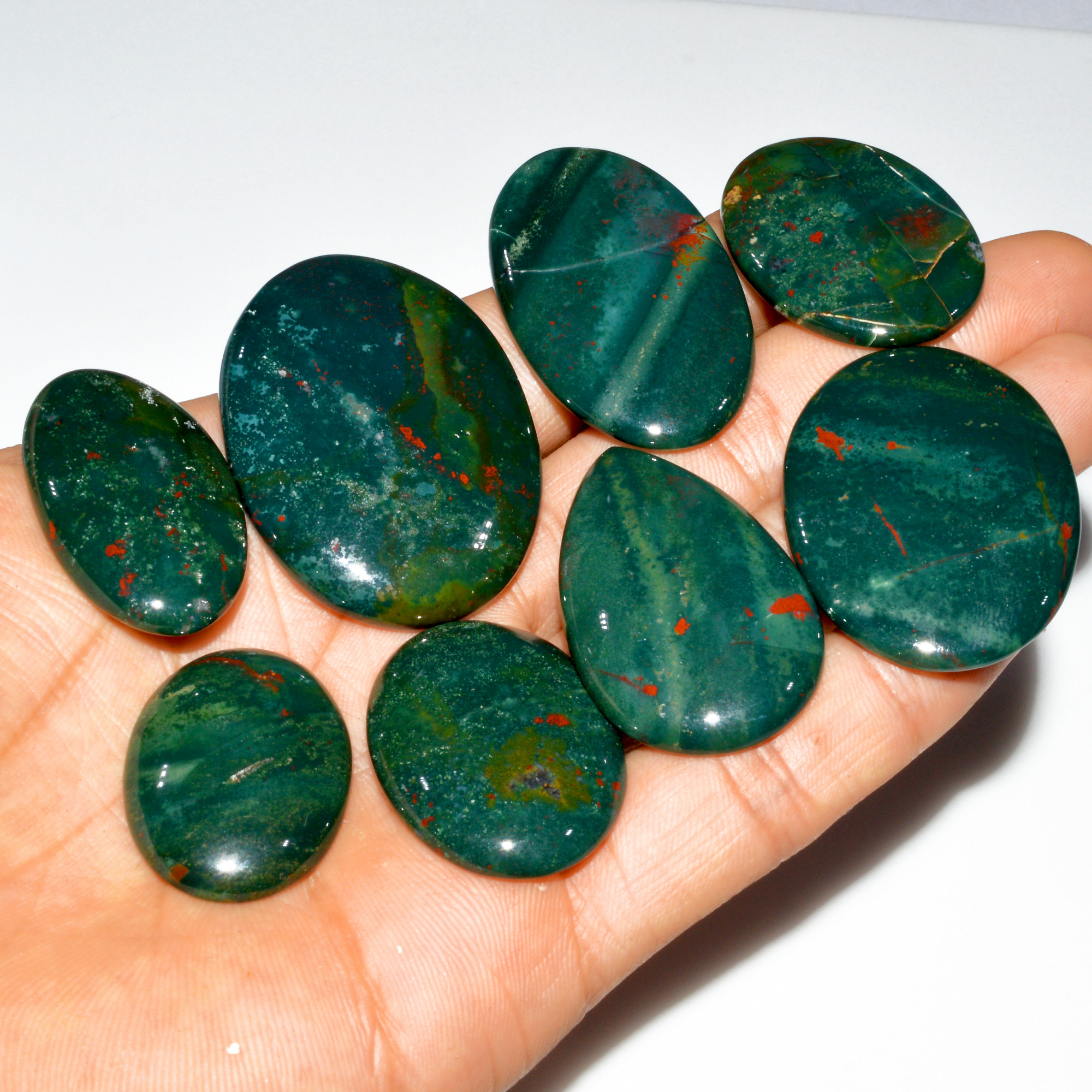 8 Pcs 377 Cts Natural Bloodstone Cabochon Mixed Shapes Gemstone Lot Handmade Craft Supplies For Jewelry Making 45x31 28x20mm 3490