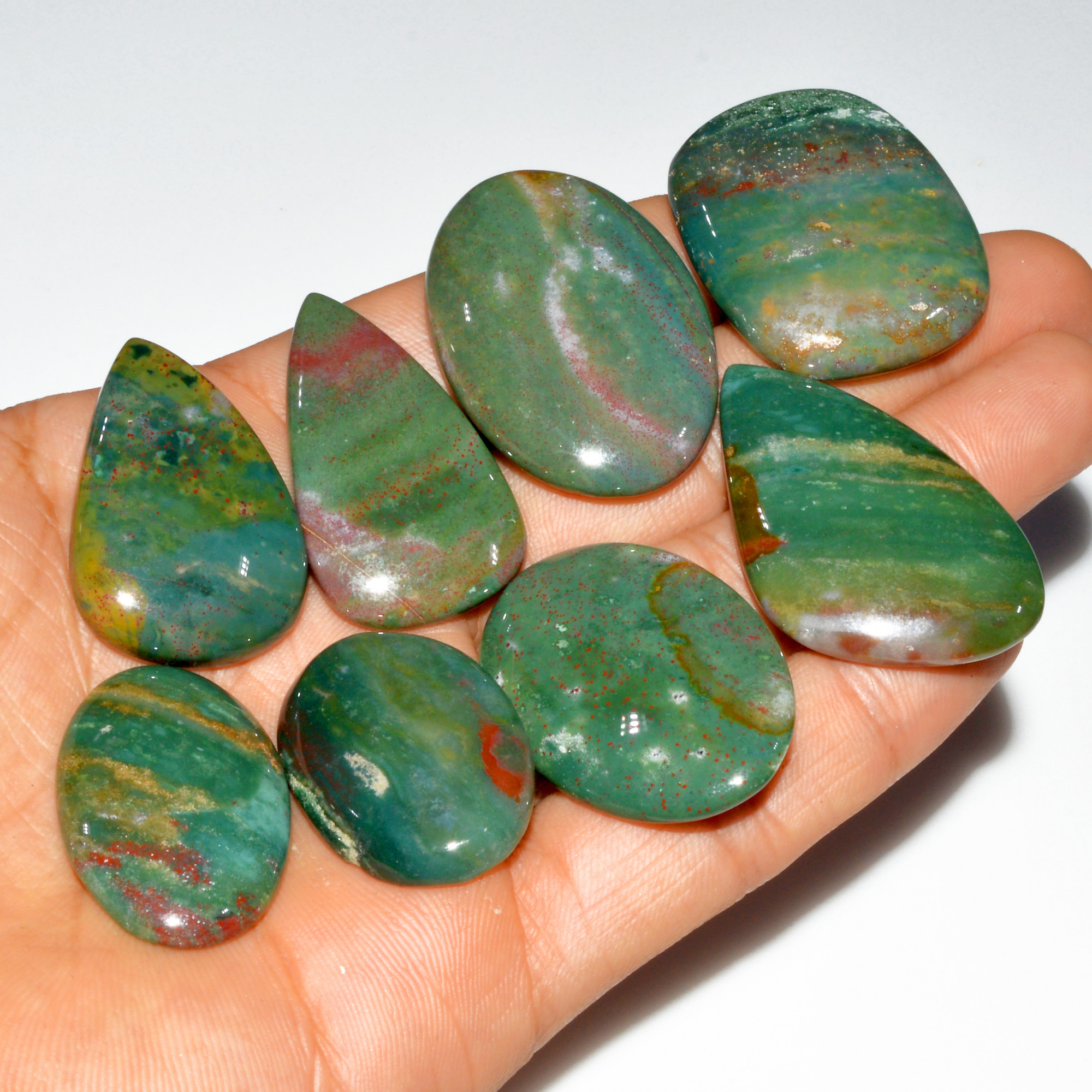 8 Pcs 349 Cts Natural Bloodstone Cabochon Mixed Shapes Gemstone Lot Handmade Craft Supplies For Jewelry Making 40x24 30x19mm 3491