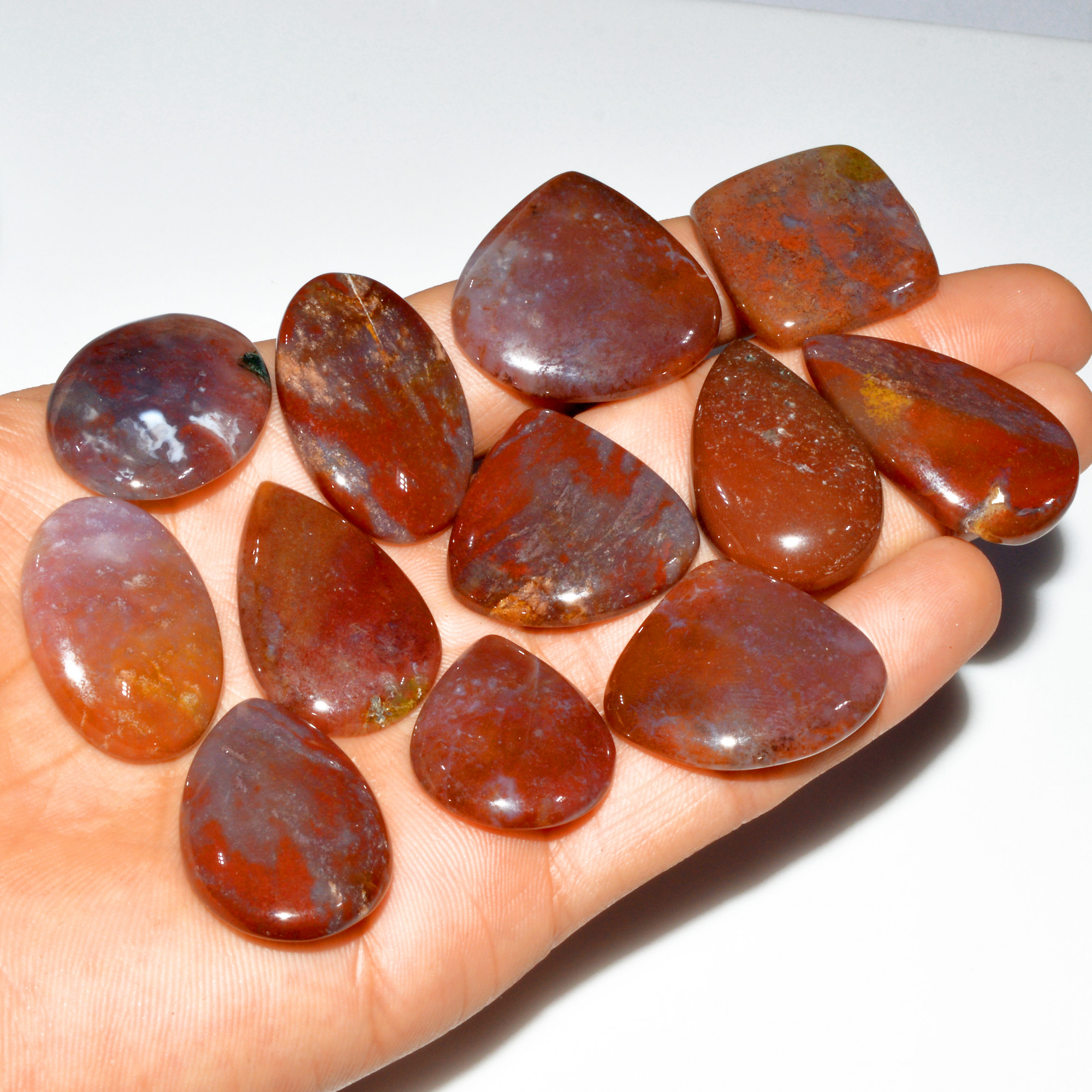 12 Pcs 394 Cts Natural Bloodstone Cabochon Mixed Shapes Gemstone Lot Handmade Craft Supplies For Jewelry Making 37x18 25x20mm 3492