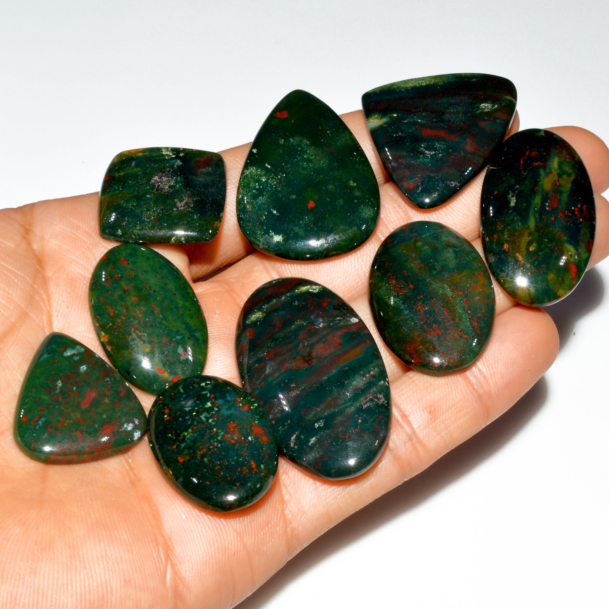 9 Pcs 305 Cts Natural Bloodstone Cabochon Mixed Shapes Gemstone Lot Handmade Craft Supplies For Jewelry Making 43x23 24x20mm 3493