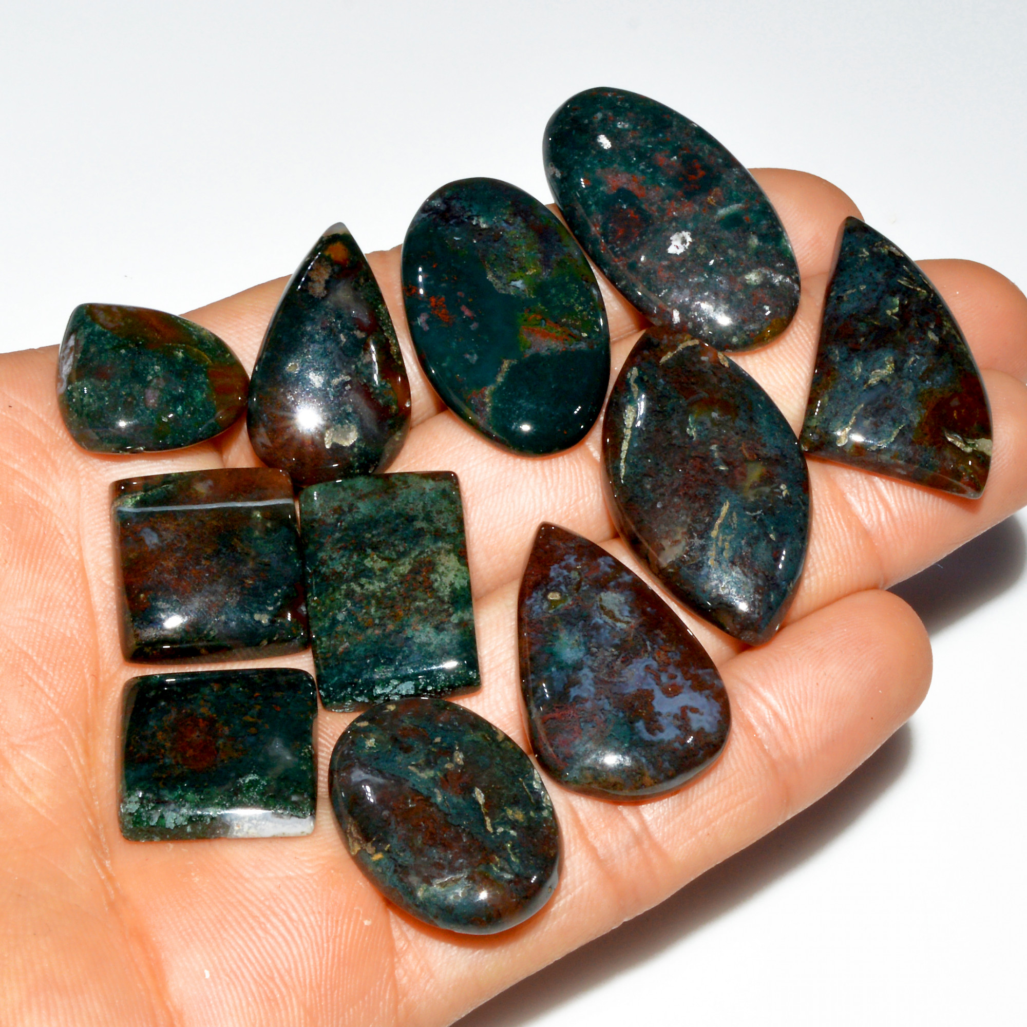 11 Pcs 256 Cts Natural Bloodstone Cabochon Mixed Shapes Gemstone Lot Handmade Craft Supplies For Jewelry Making 35x19 19x18mm 3494